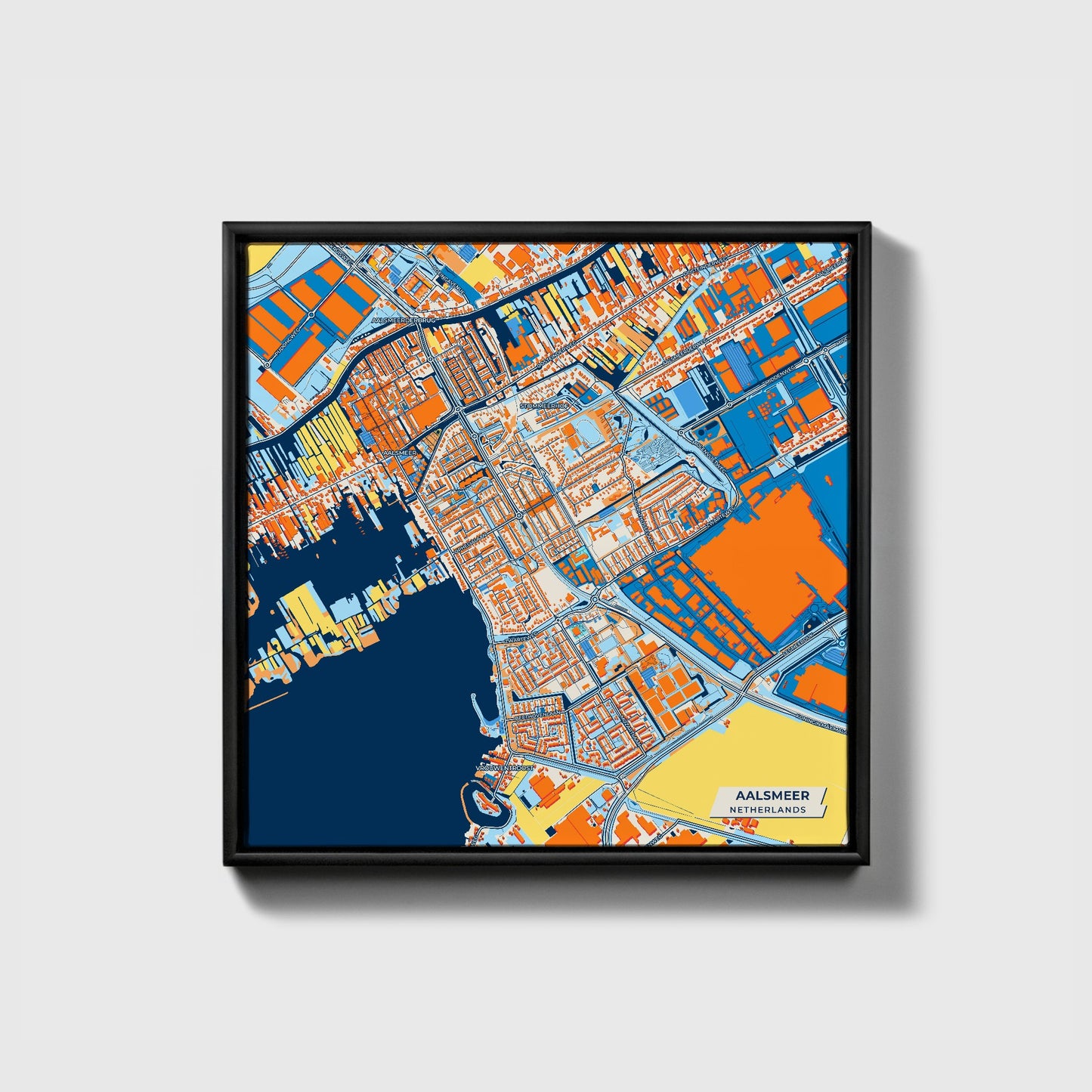 Aalsmeer Netherlands Colorful City Map Canvas Print • Black Framed