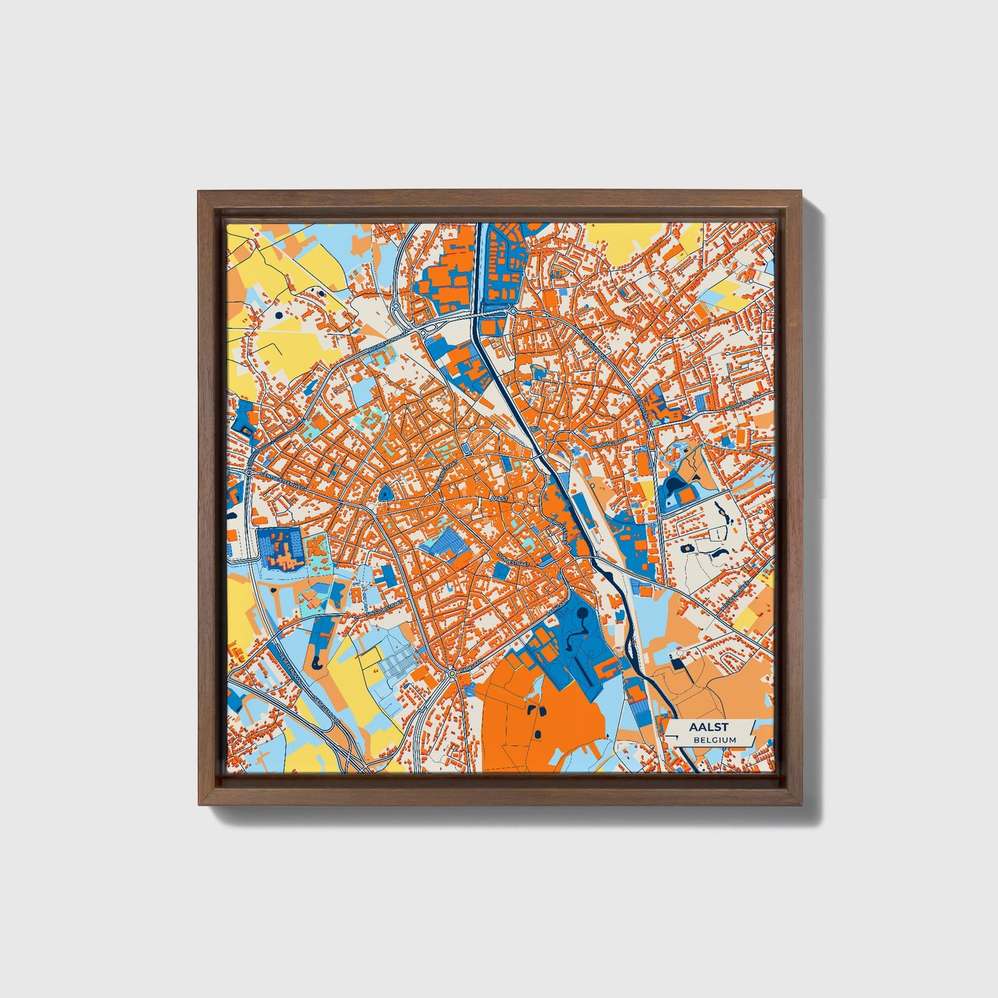 Aalst  Belgium Colorful City Map Canvas Print • Dark Wooden Framed