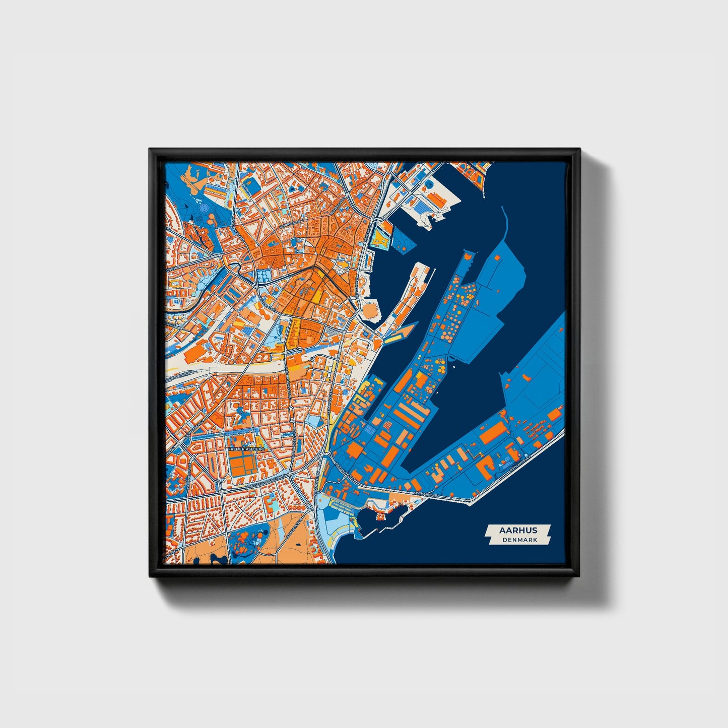 Aarhus Denmark Colorful City Map Canvas Print • Black Framed