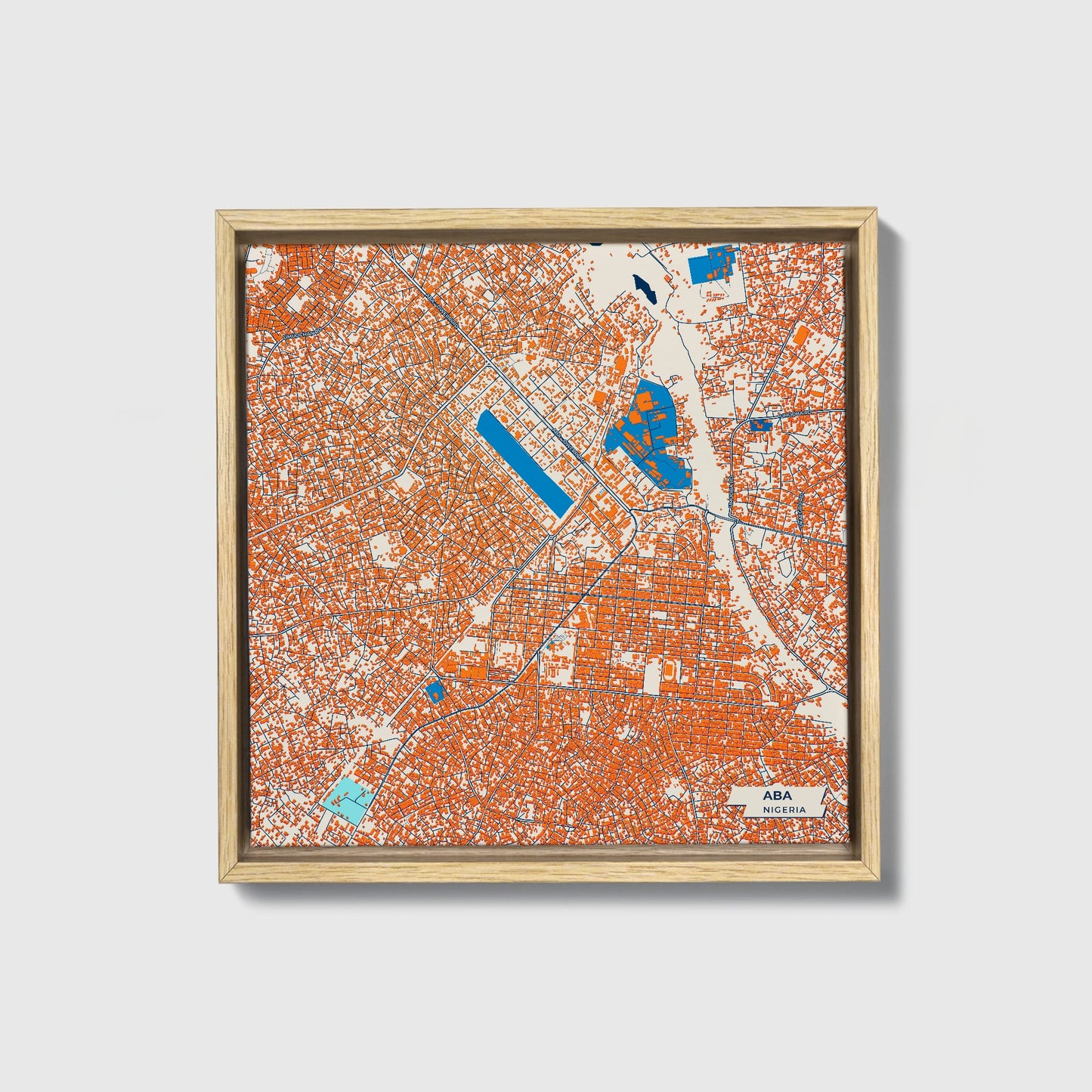 Aba Nigeria Colorful City Map Canvas Print • Natural Wooden Framed