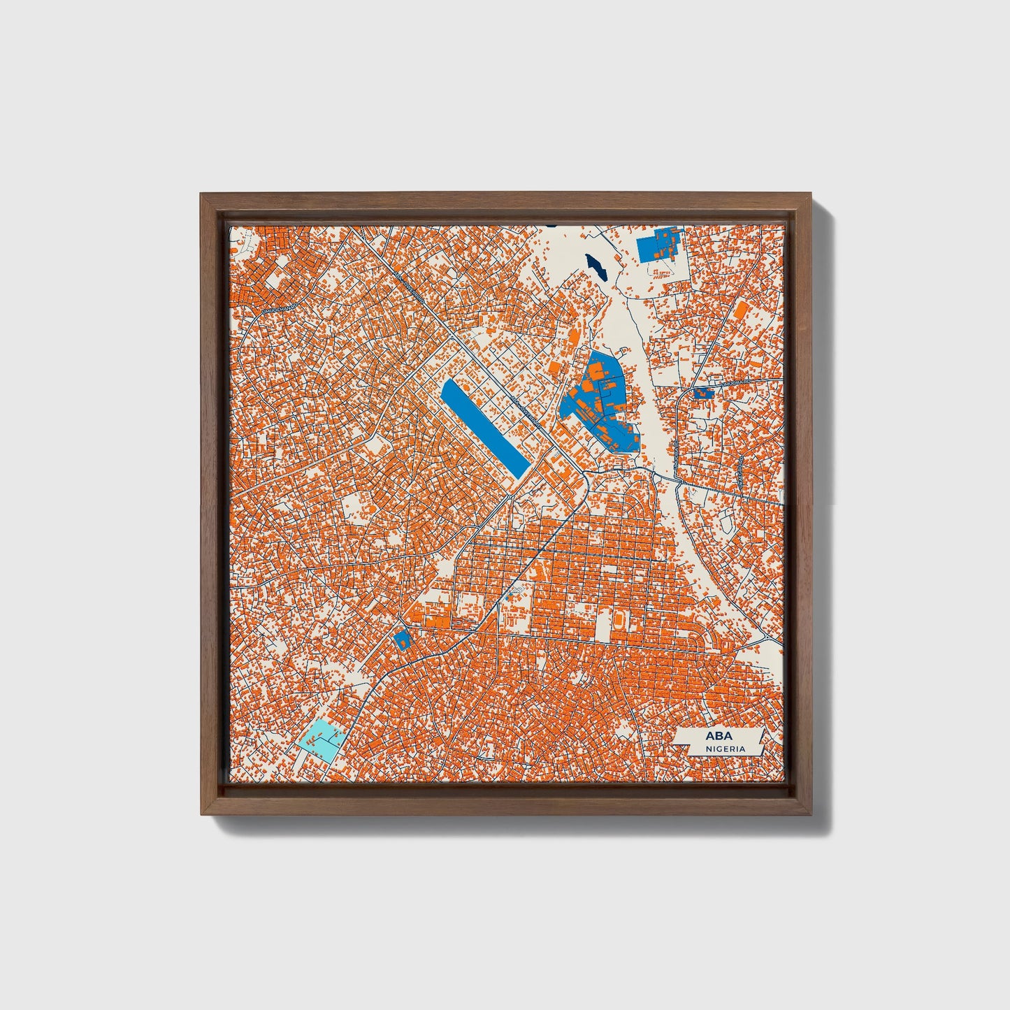 Aba Nigeria Colorful City Map Canvas Print • Dark Wooden Framed