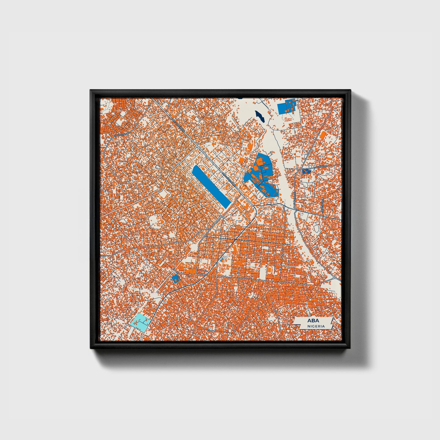 Aba Nigeria Colorful City Map Canvas Print • Black Framed