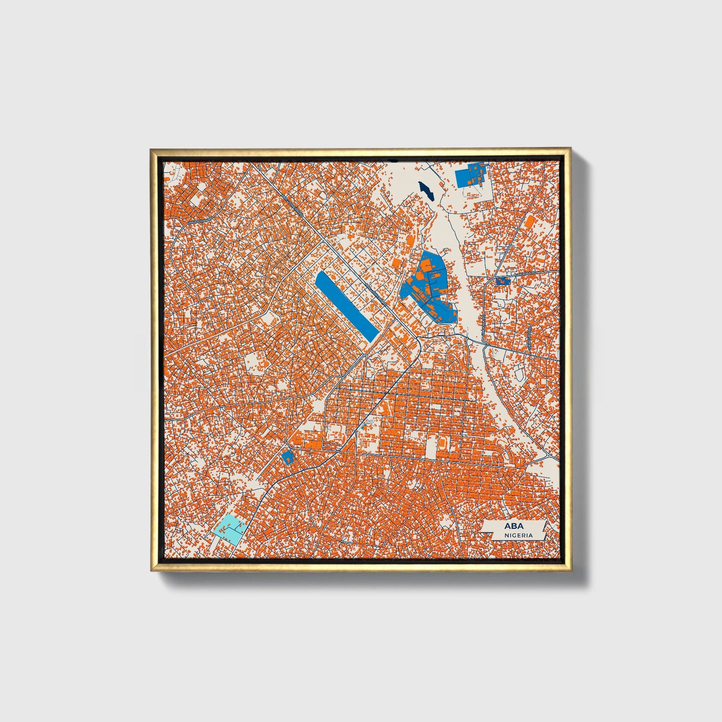 Aba Nigeria Colorful City Map Canvas Print • Gold Framed