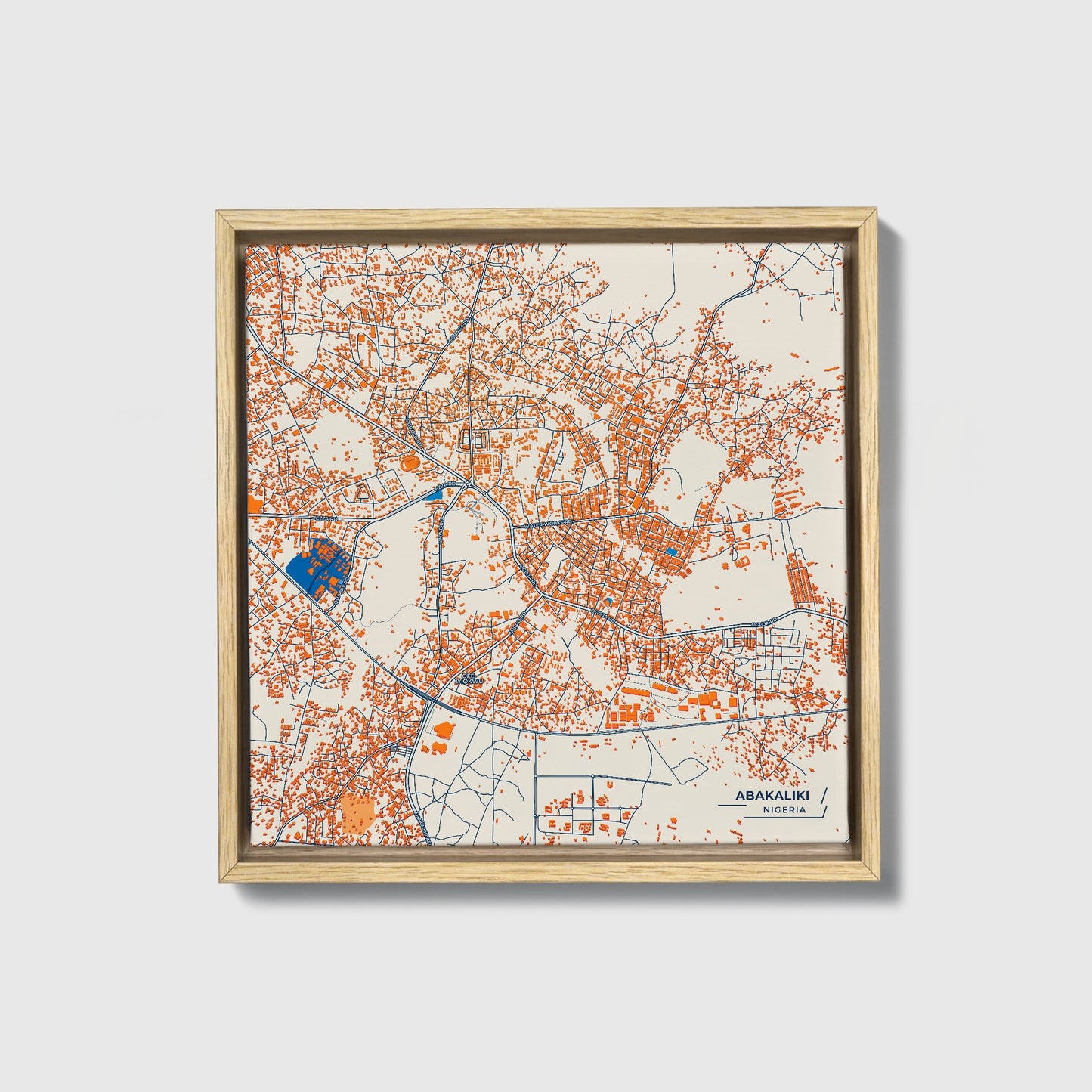 Abakaliki Nigeria Colorful City Map Canvas Print • Natural Wooden Framed