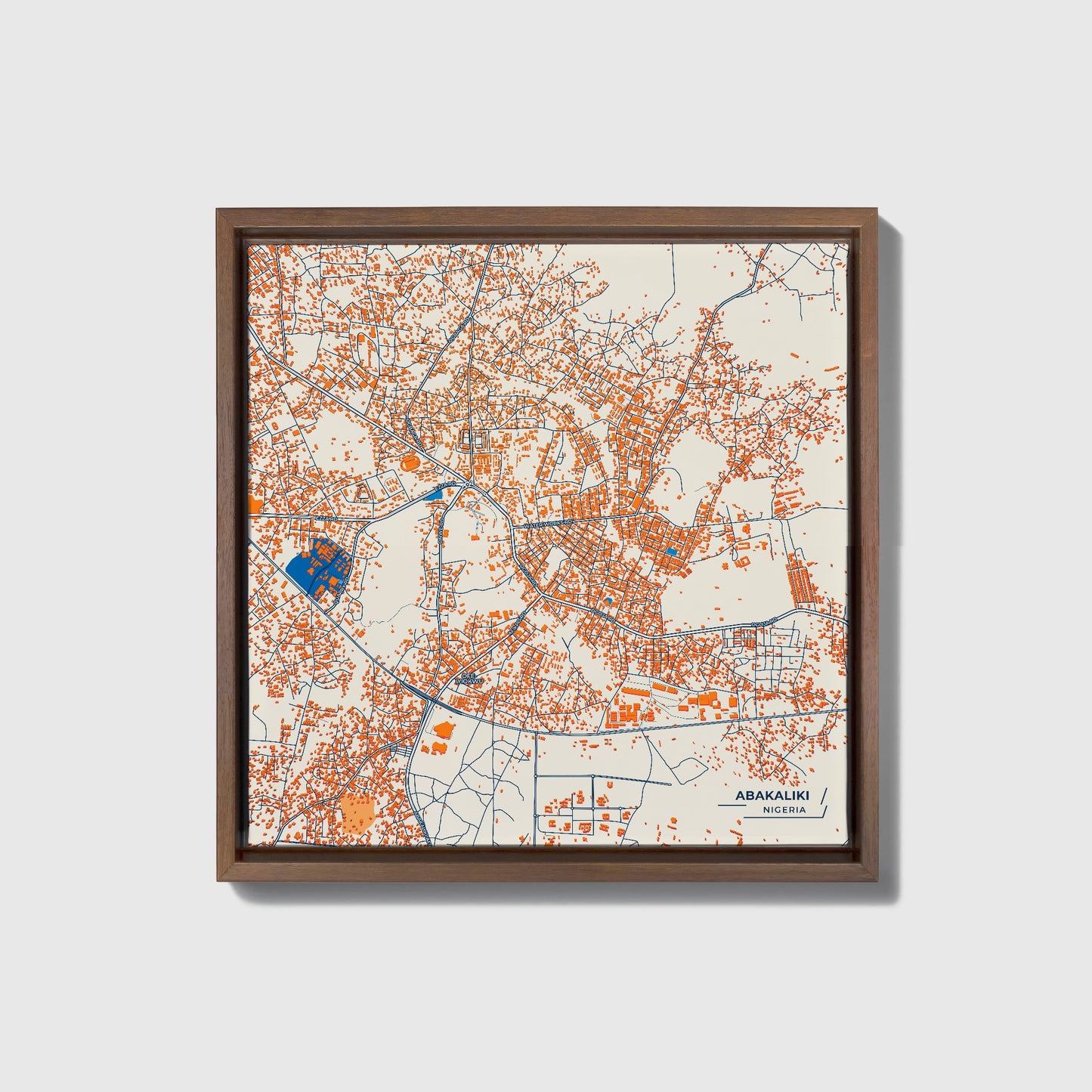 Abakaliki Nigeria Colorful City Map Canvas Print • Dark Wooden Framed