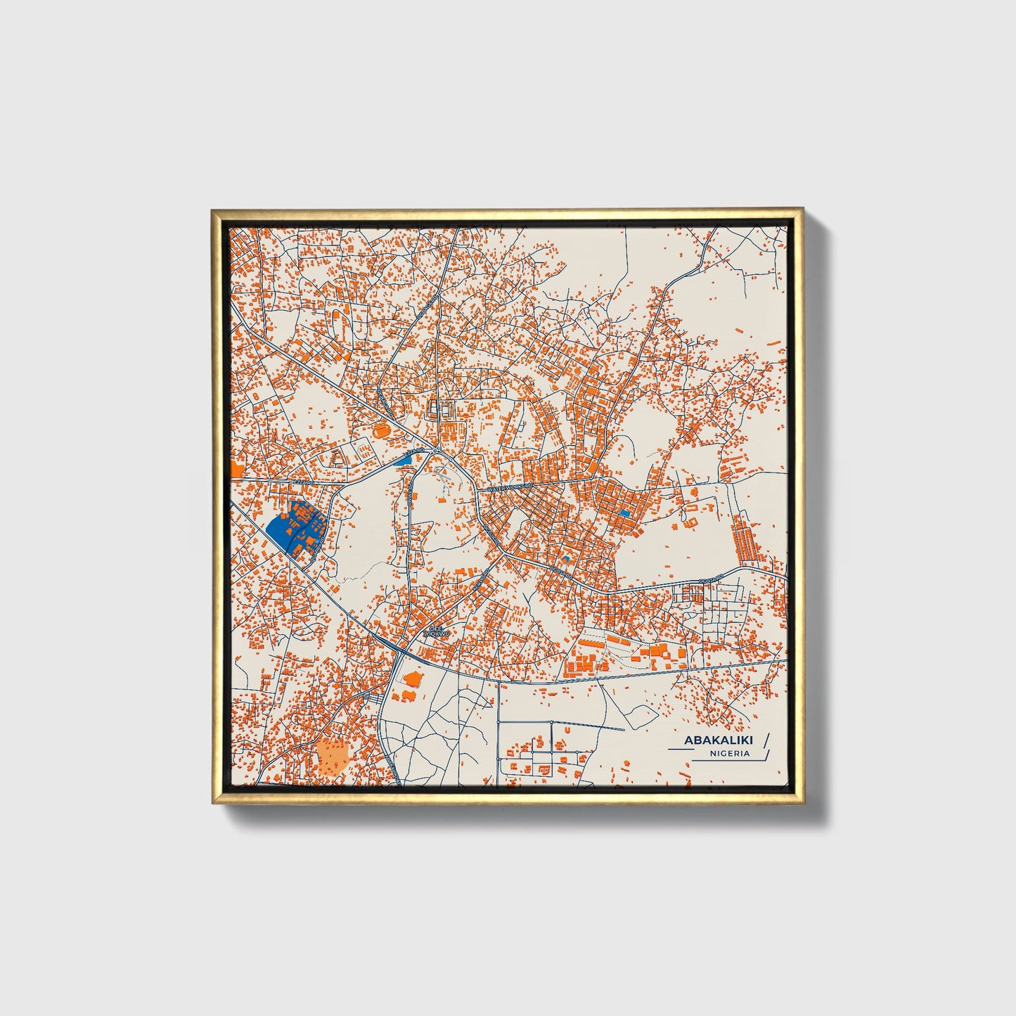 Abakaliki Nigeria Colorful City Map Canvas Print • Gold Framed