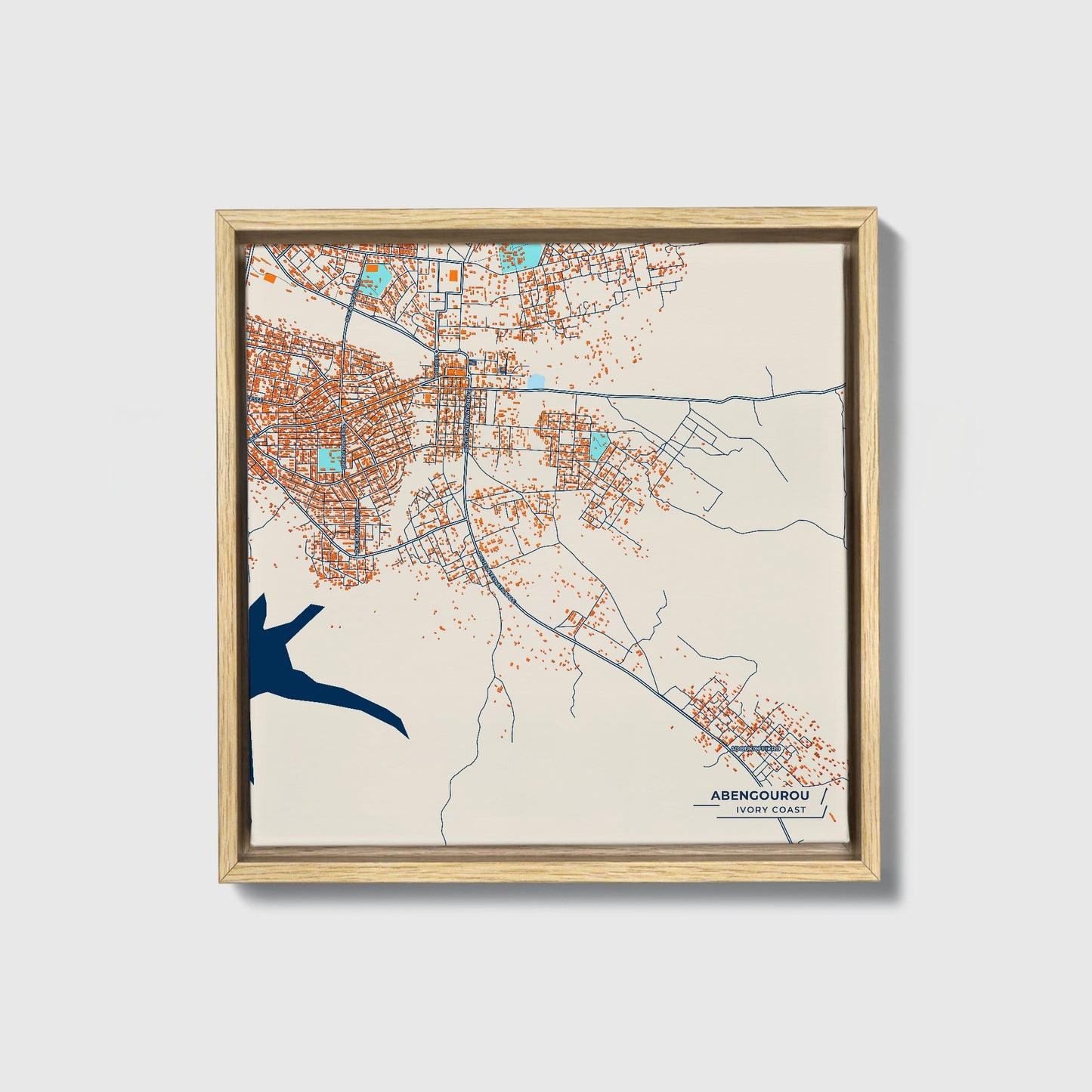 Abengourou Ivory Coast Colorful City Map Canvas Print • Natural Wooden Framed