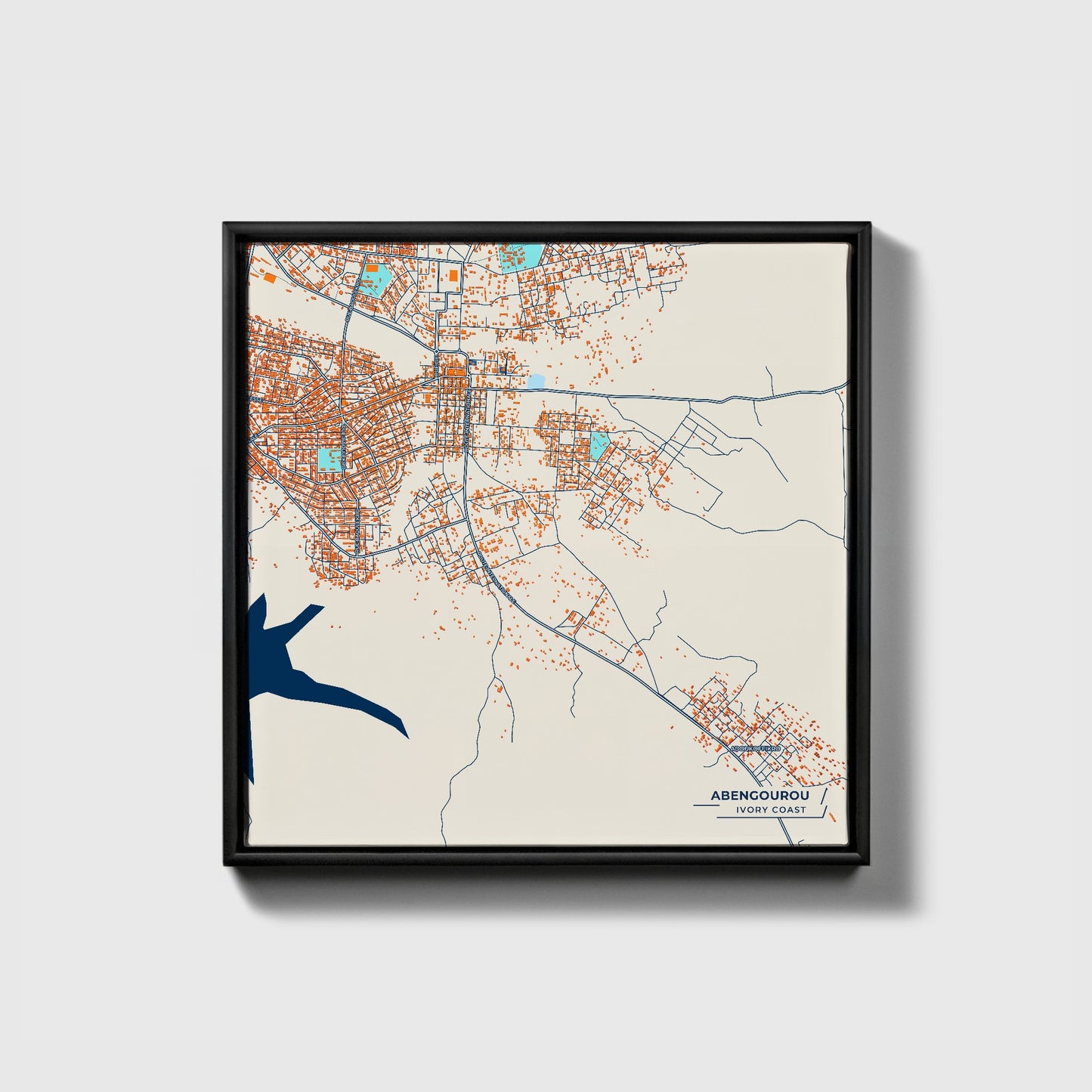 Abengourou Ivory Coast Colorful City Map Canvas Print • Black Framed