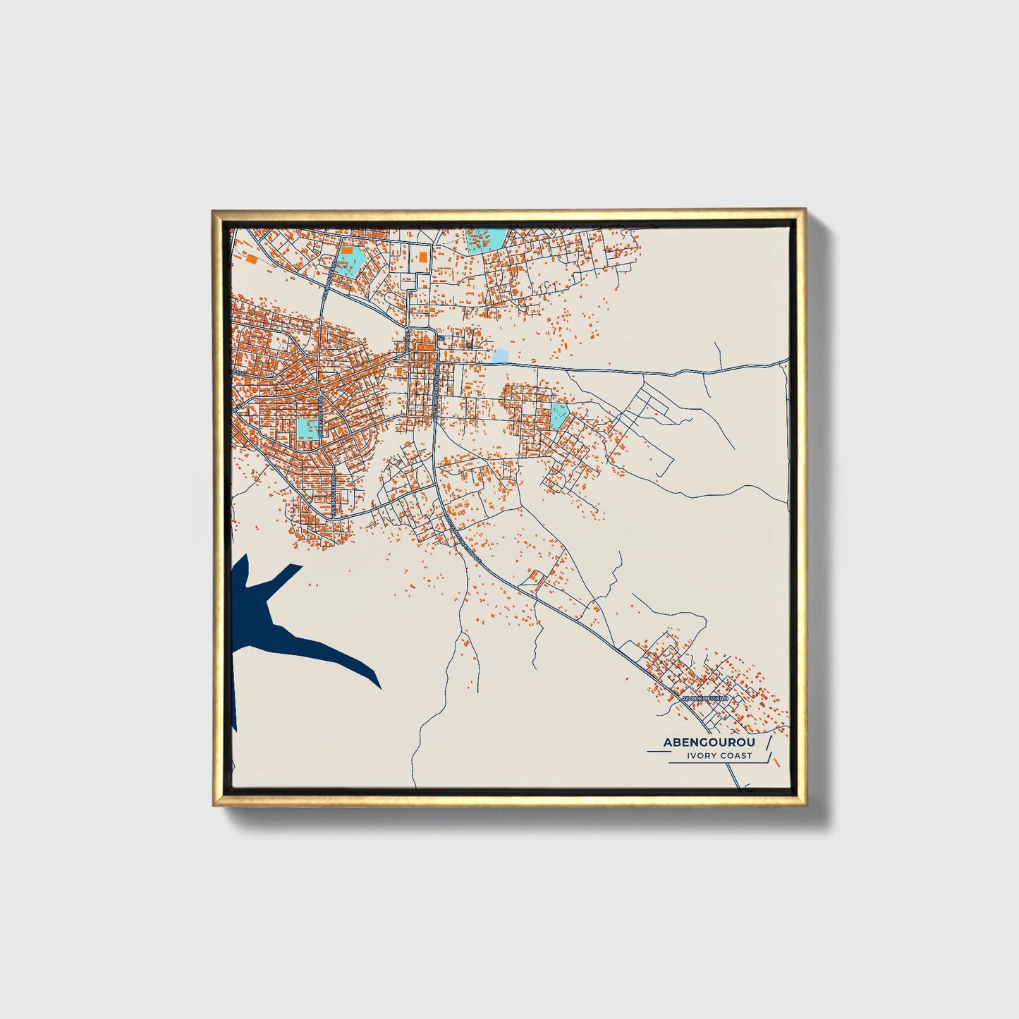 Abengourou Ivory Coast Colorful City Map Canvas Print • Gold Framed