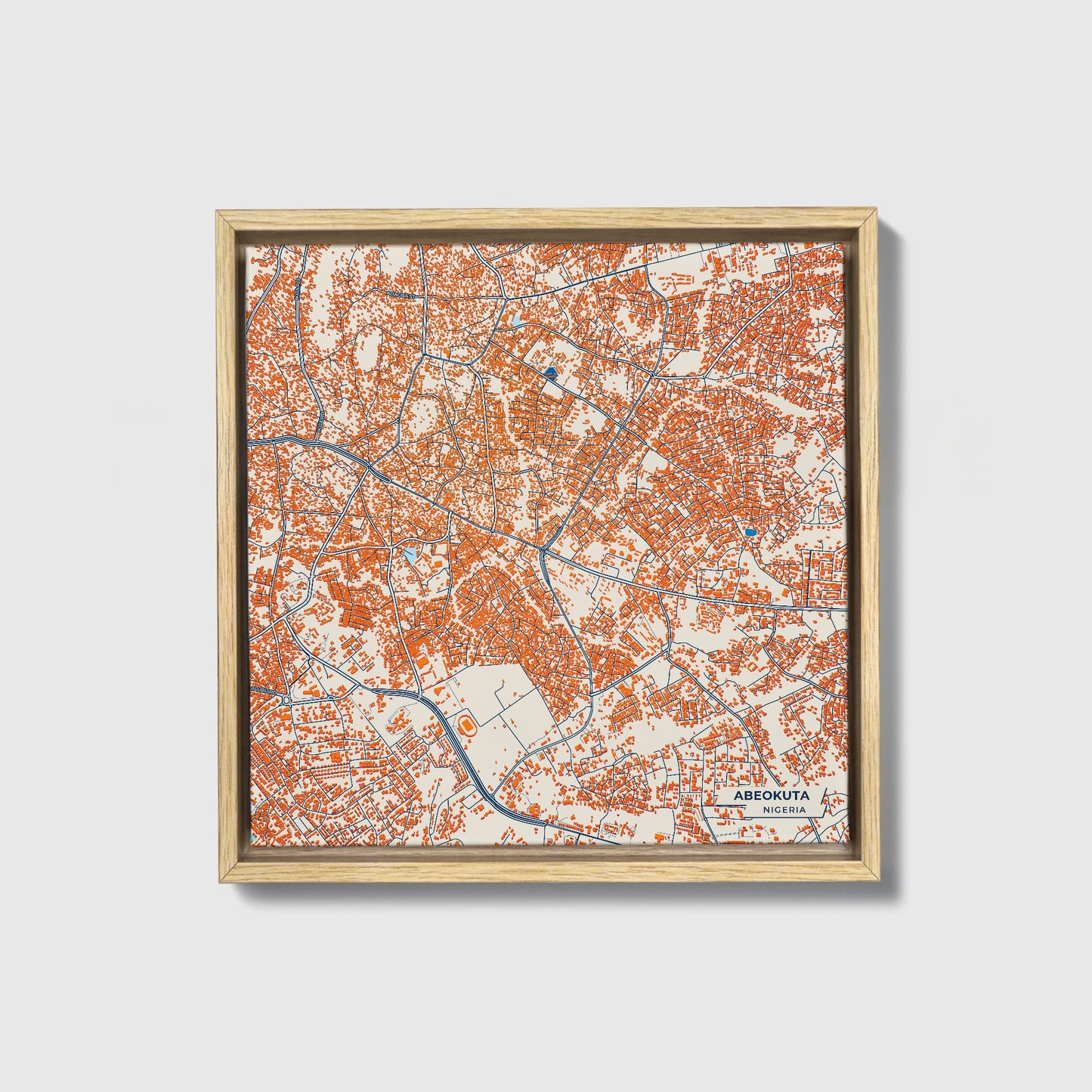 Abeokuta Nigeria Colorful City Map Canvas Print • Natural Wooden Framed