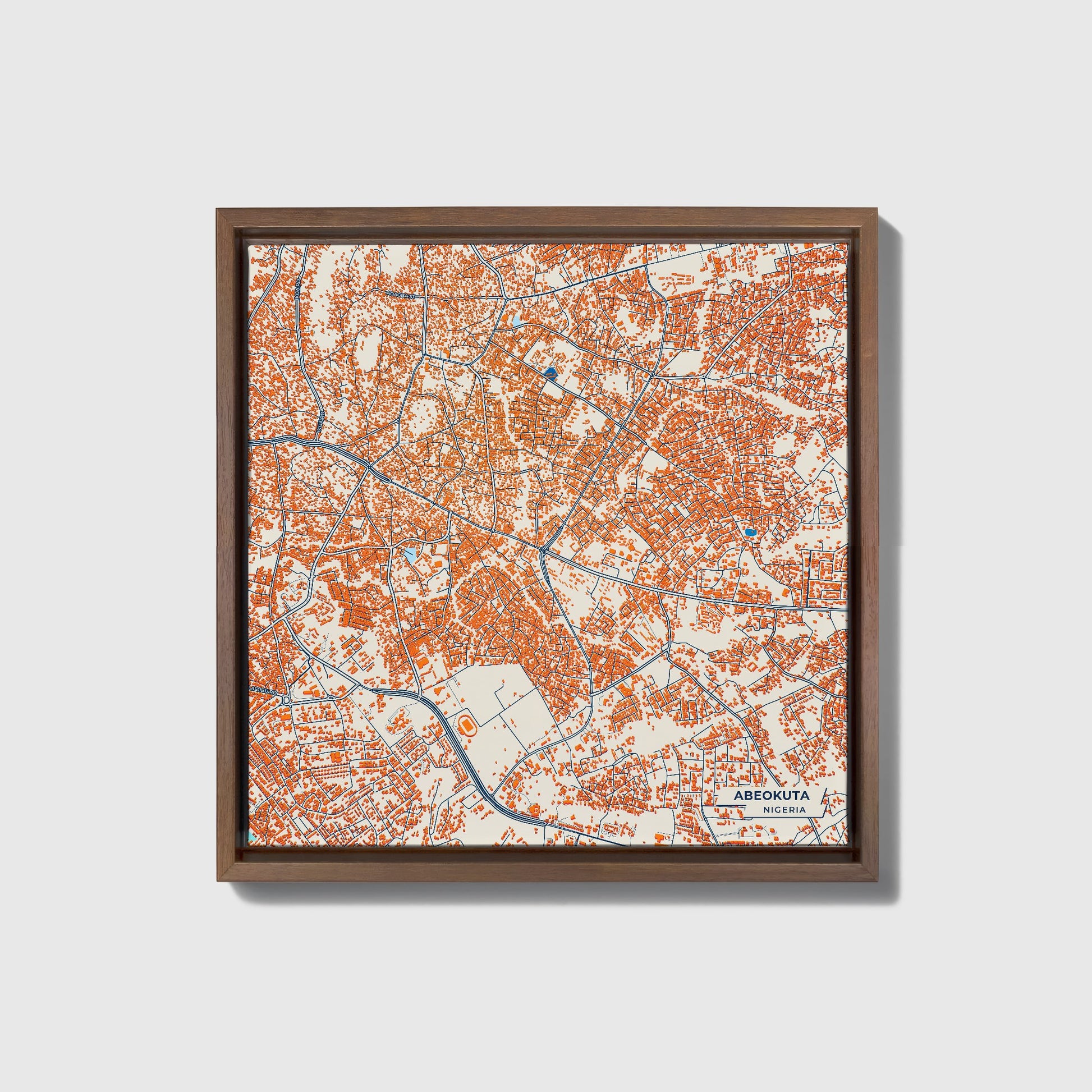 Abeokuta Nigeria Colorful City Map Canvas Print • Dark Wooden Framed