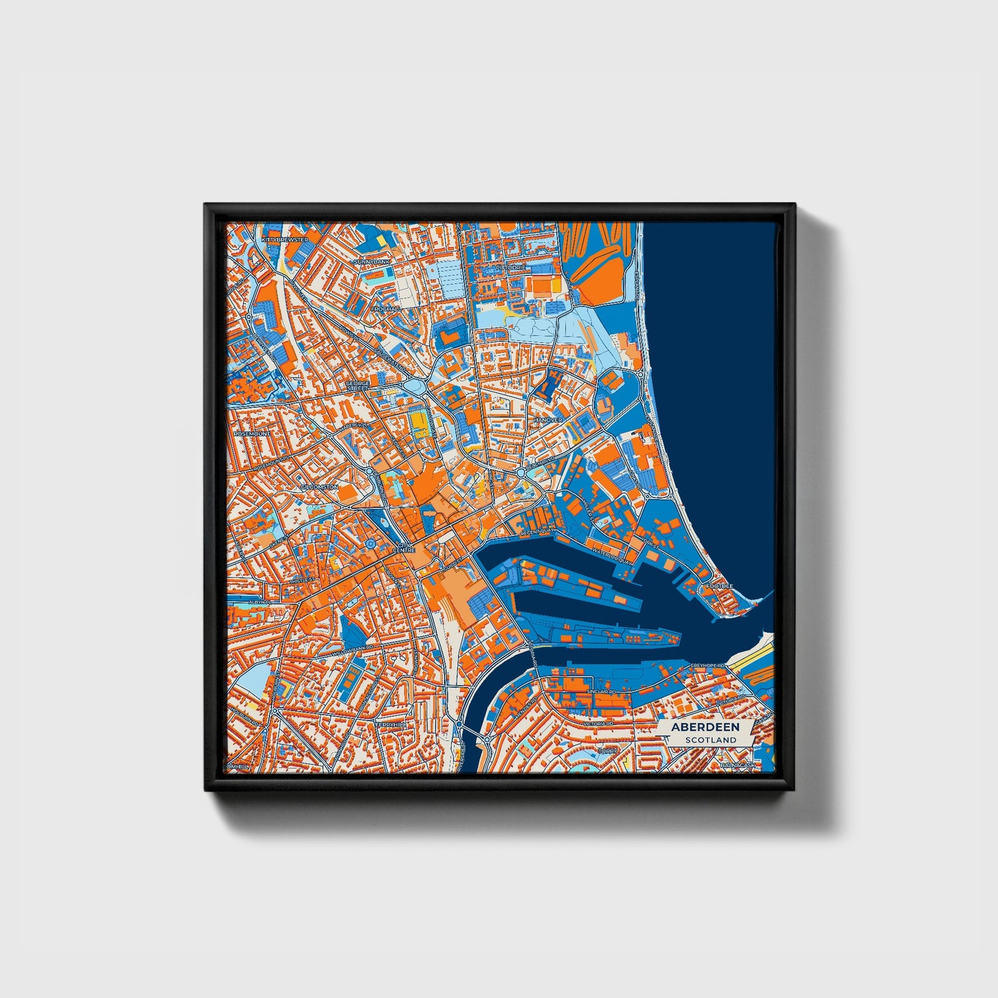 Aberdeen Scotland Colorful City Map Canvas Print • Black Framed