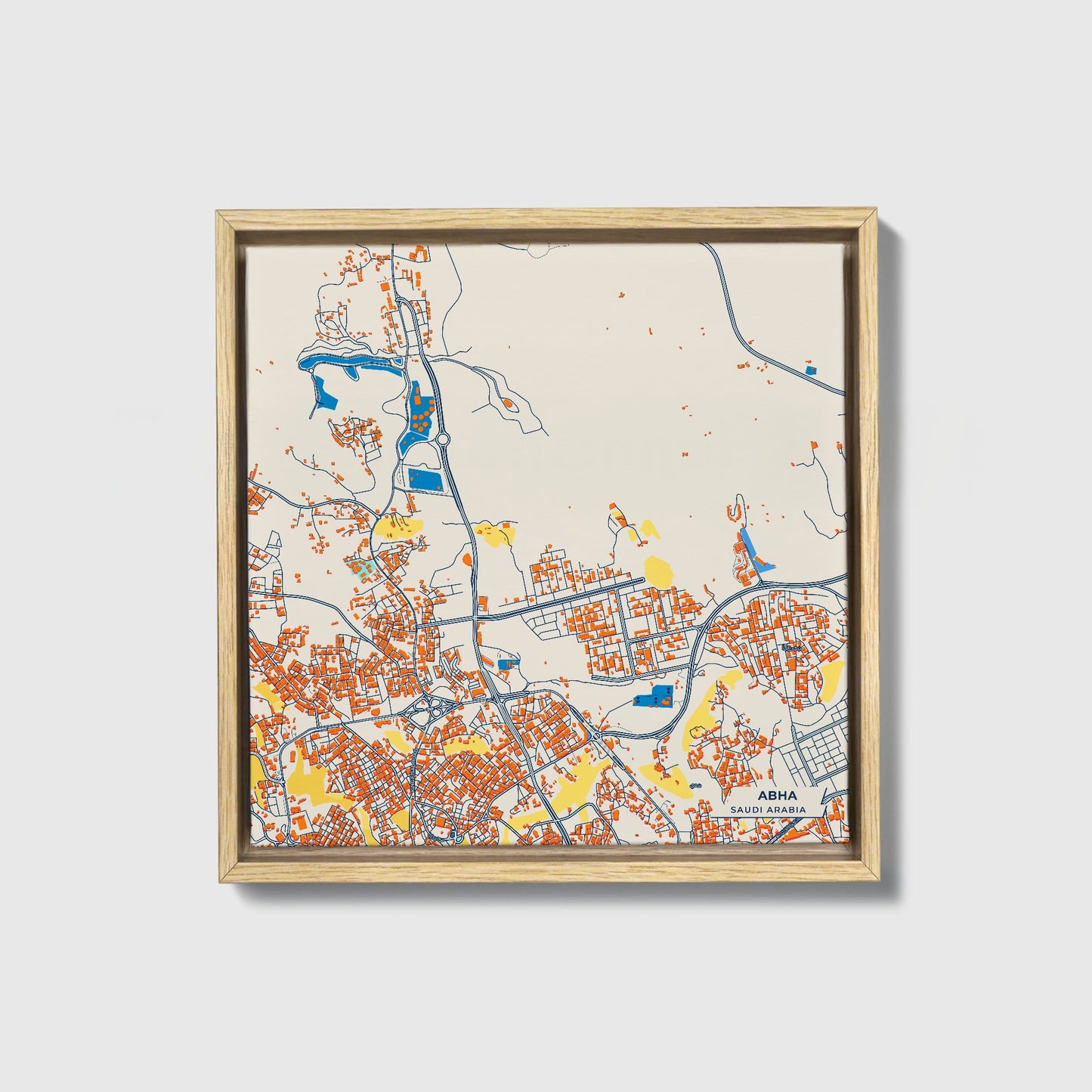 Abha Saudi Arabia Colorful City Map Canvas Print • Natural Wooden Framed