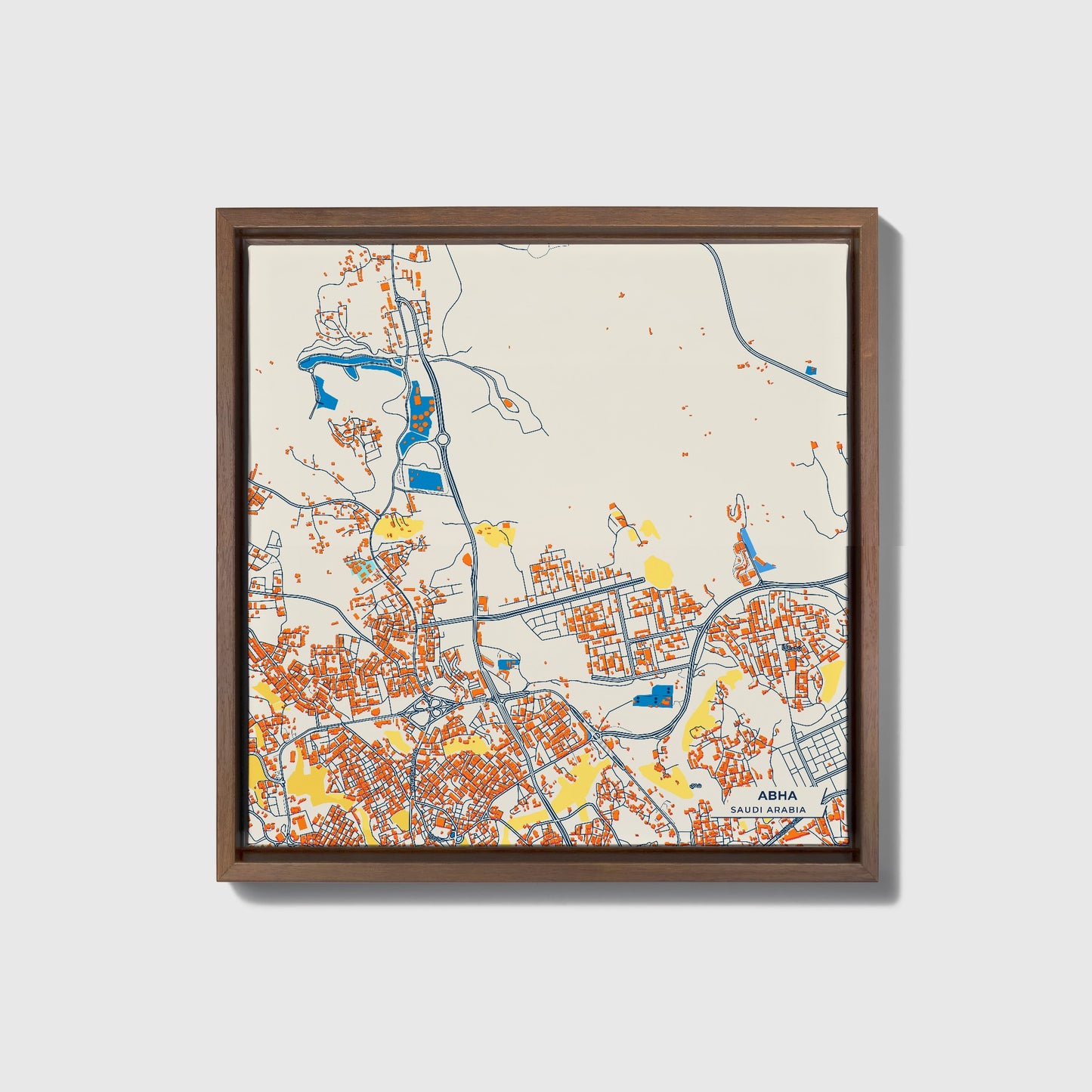 Abha Saudi Arabia Colorful City Map Canvas Print • Dark Wooden Framed