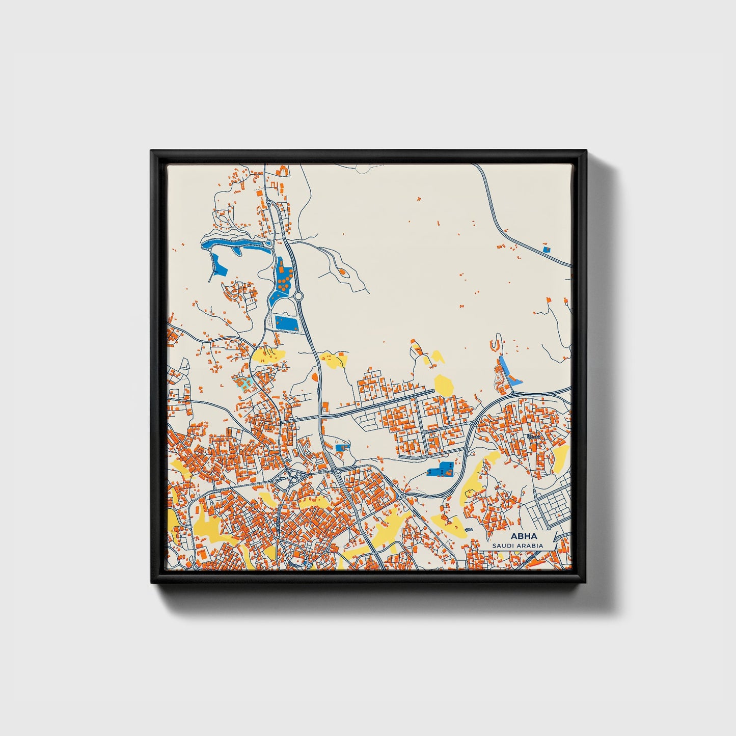 Abha Saudi Arabia Colorful City Map Canvas Print • Black Framed