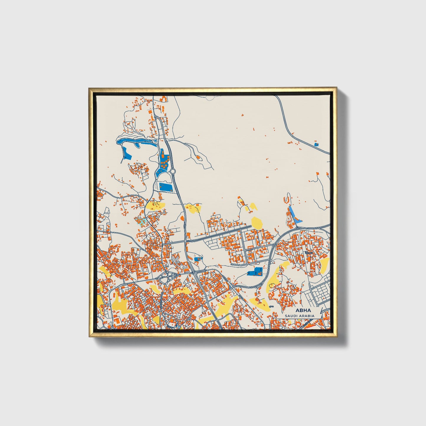 Abha Saudi Arabia Colorful City Map Canvas Print • Gold Framed