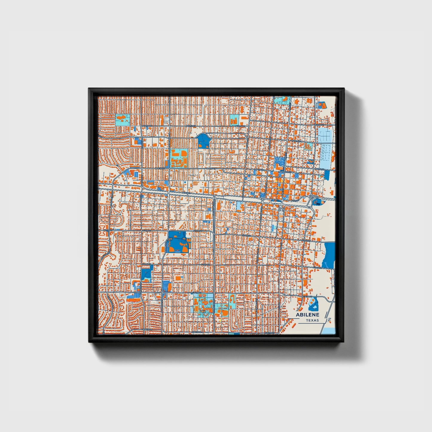 Abilene Texas Colorful City Map Canvas Print • Black Framed
