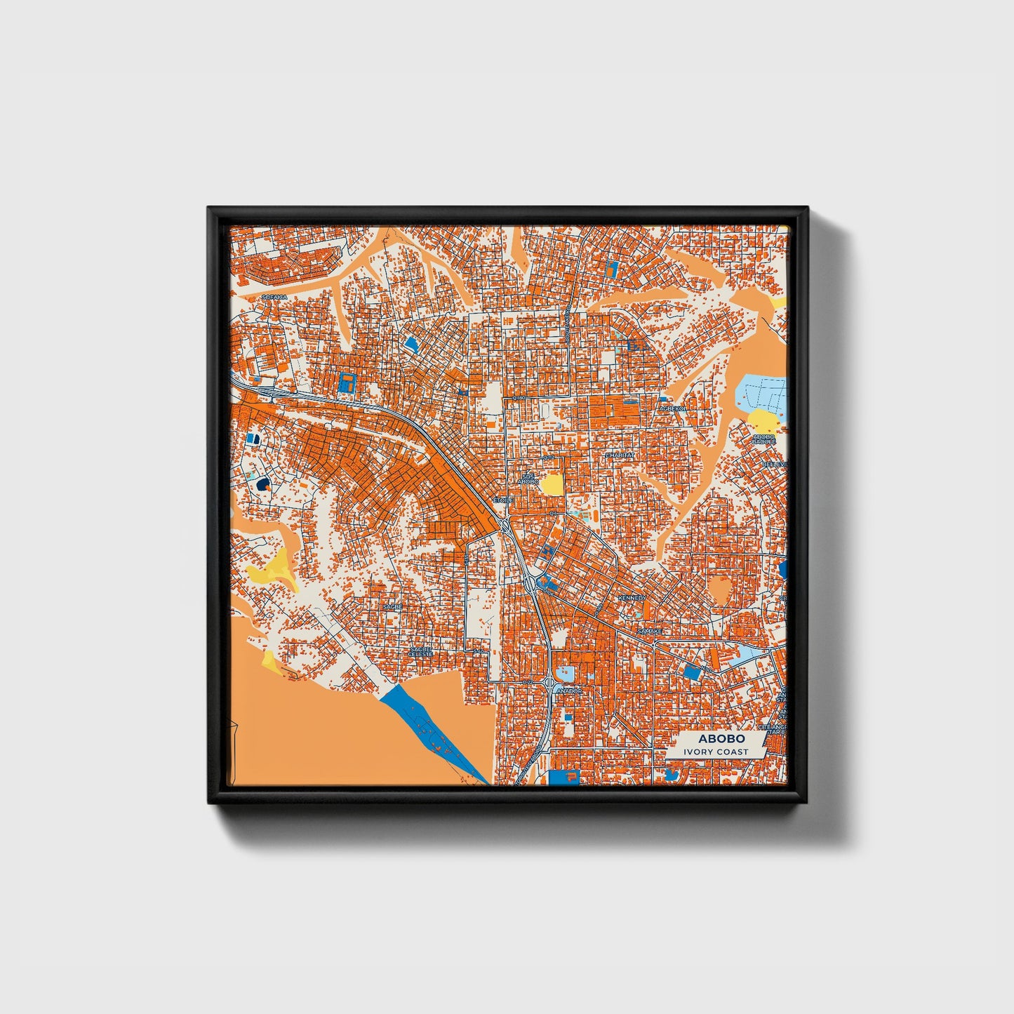 Abobo Ivory Coast Colorful City Map Canvas Print • Black Framed
