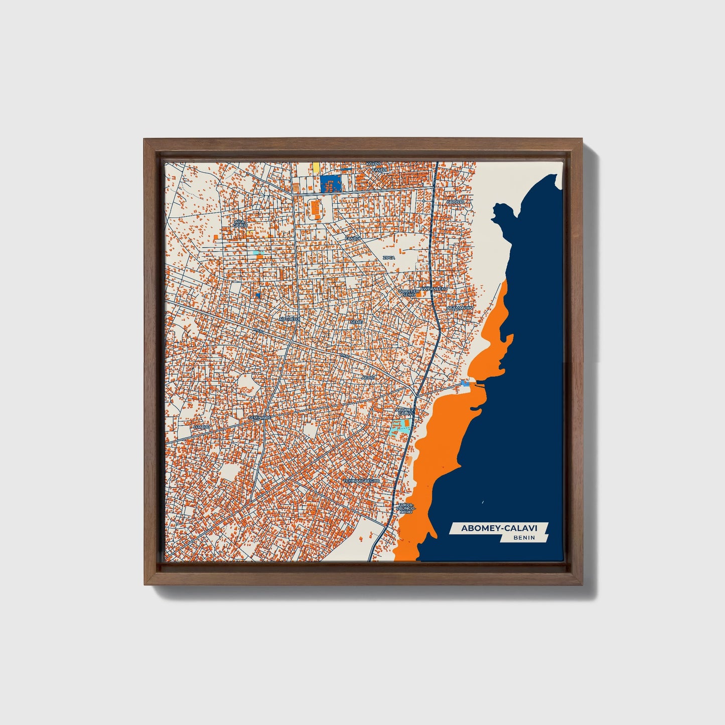 Abomey-Calavi Benin Colorful City Map Canvas Print • Dark Wooden Framed