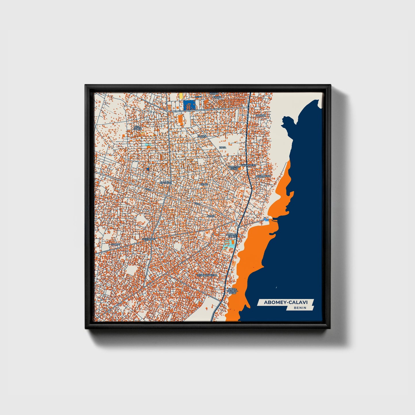 Abomey-Calavi Benin Colorful City Map Canvas Print • Black Framed