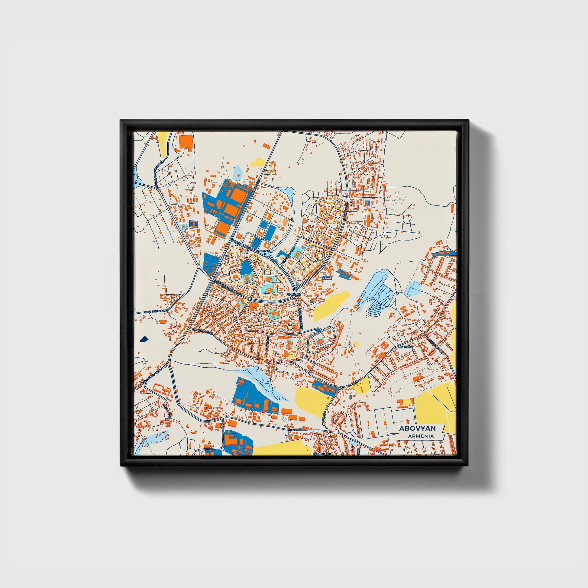 Abovyan Armenia Colorful City Map Canvas Print • Black Framed