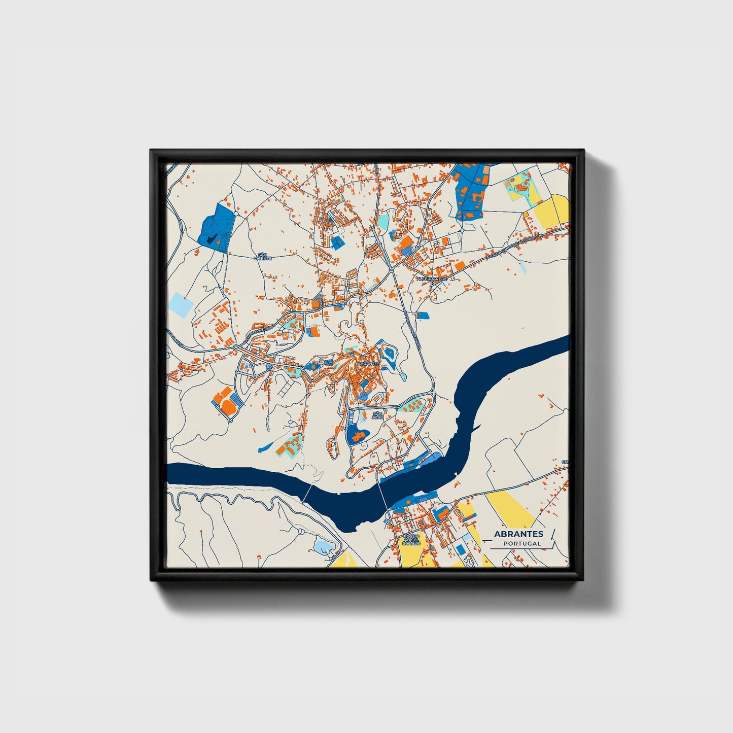 Abrantes Portugal Colorful City Map Canvas Print • Black Framed
