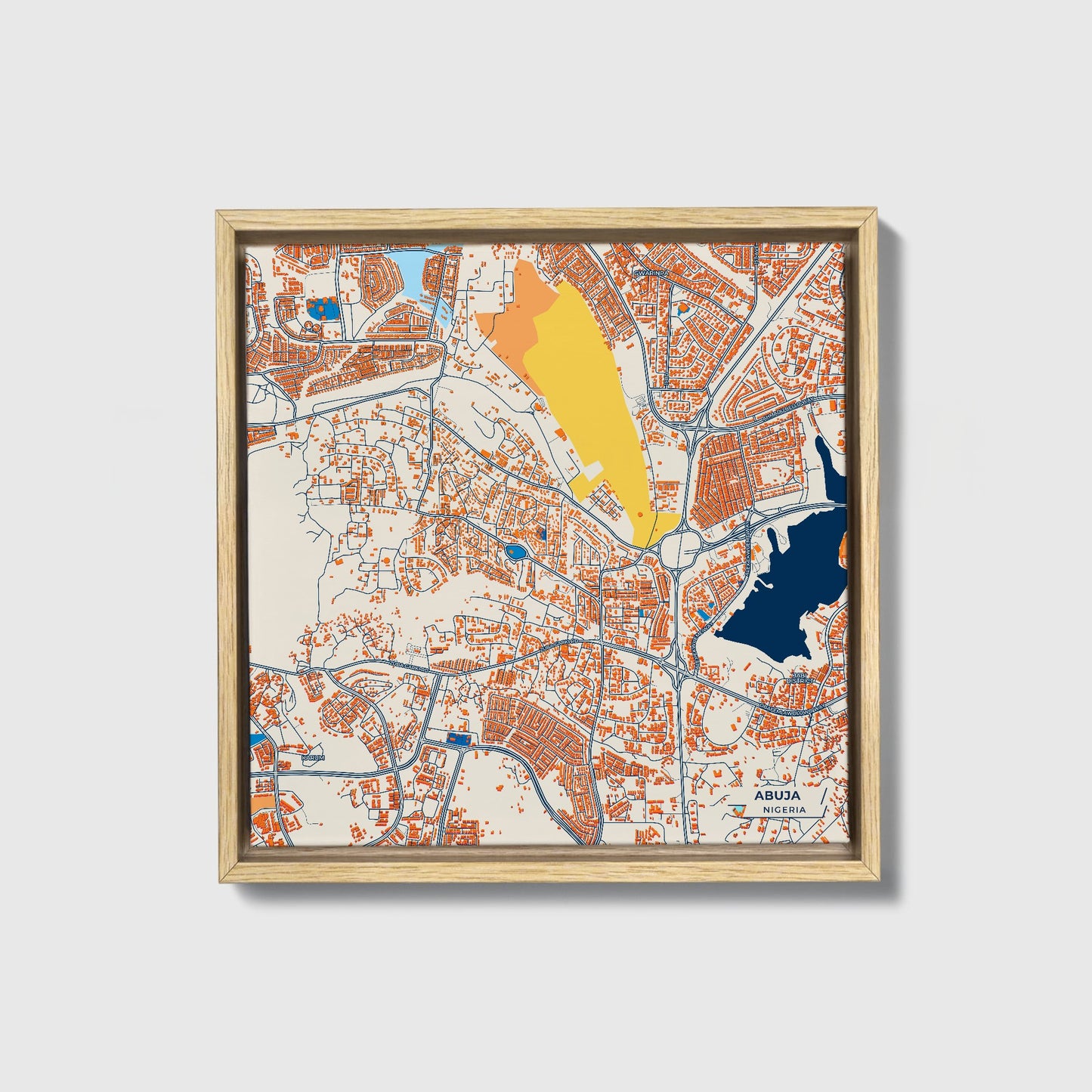 Abuja Nigeria Colorful City Map Canvas Print • Natural Wooden Framed