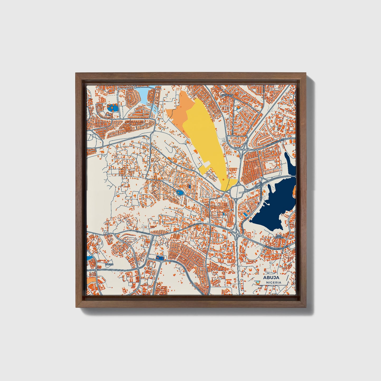 Abuja Nigeria Colorful City Map Canvas Print • Dark Wooden Framed