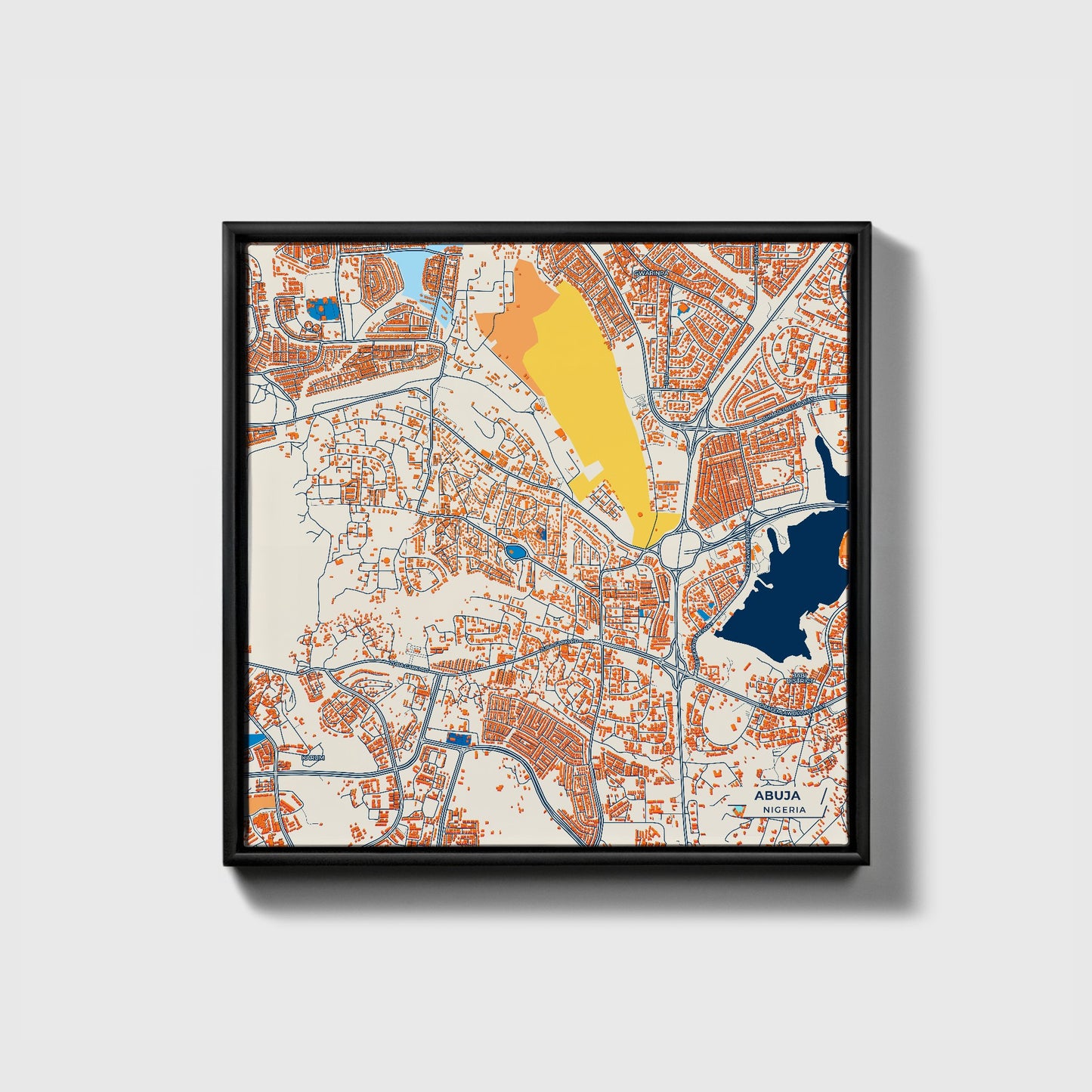 Abuja Nigeria Colorful City Map Canvas Print • Black Framed