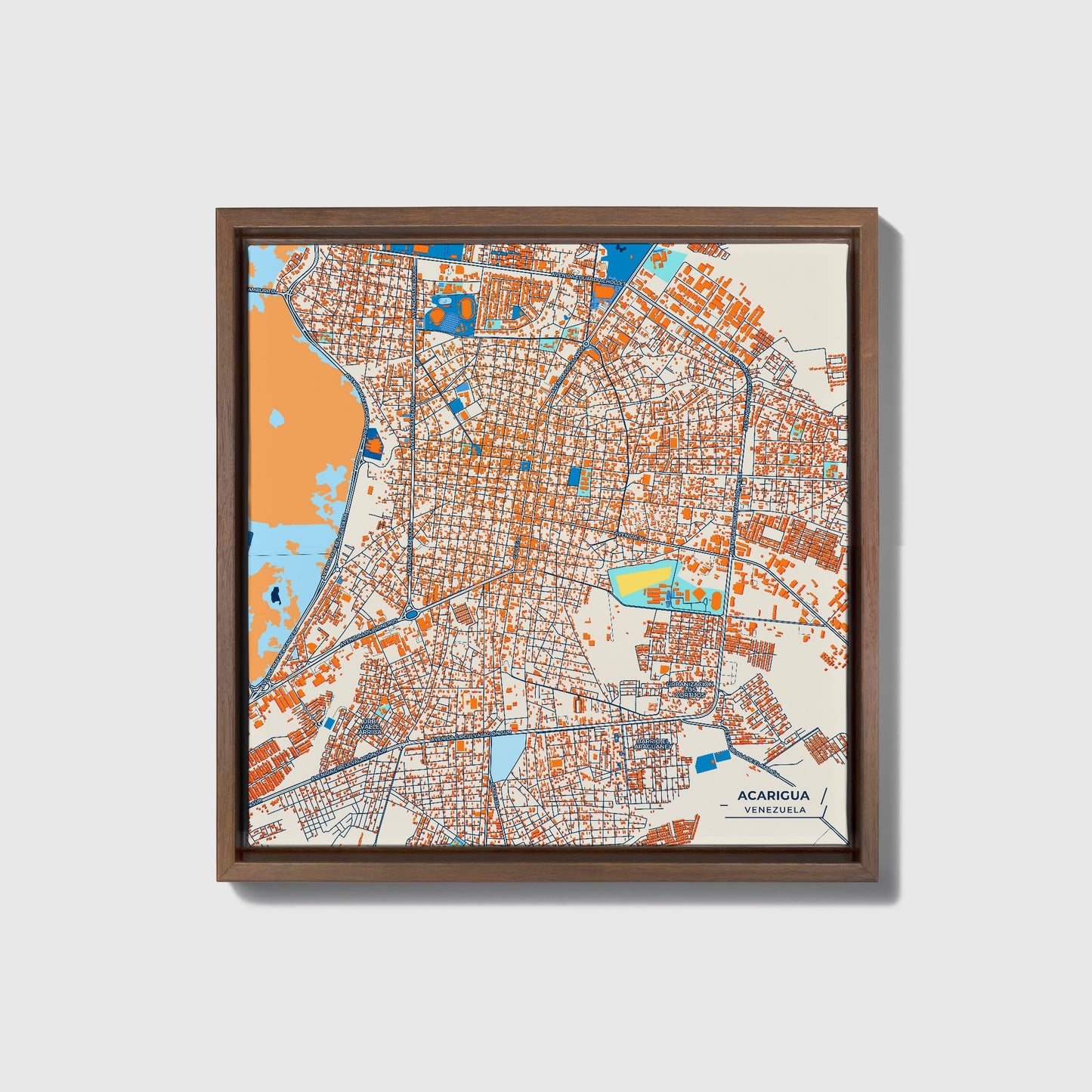 Acarigua Venezuela Colorful City Map Canvas Print • Dark Wooden Framed