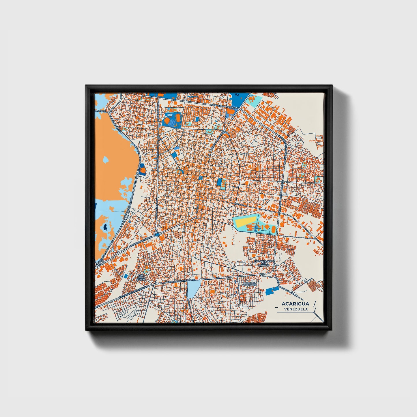 Acarigua Venezuela Colorful City Map Canvas Print • Black Framed