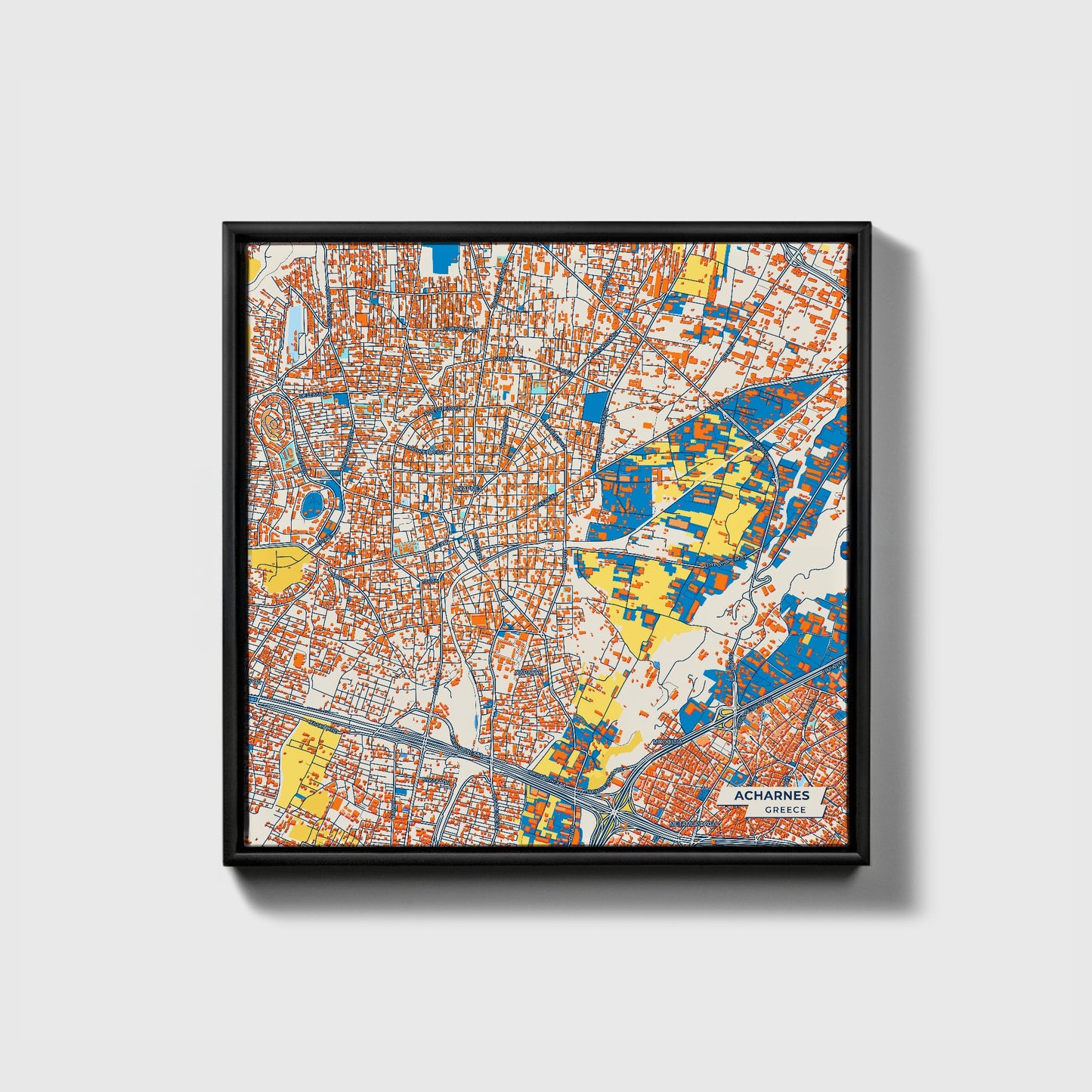 Αχαρνες Greece Colorful City Map Canvas Print • Black Framed