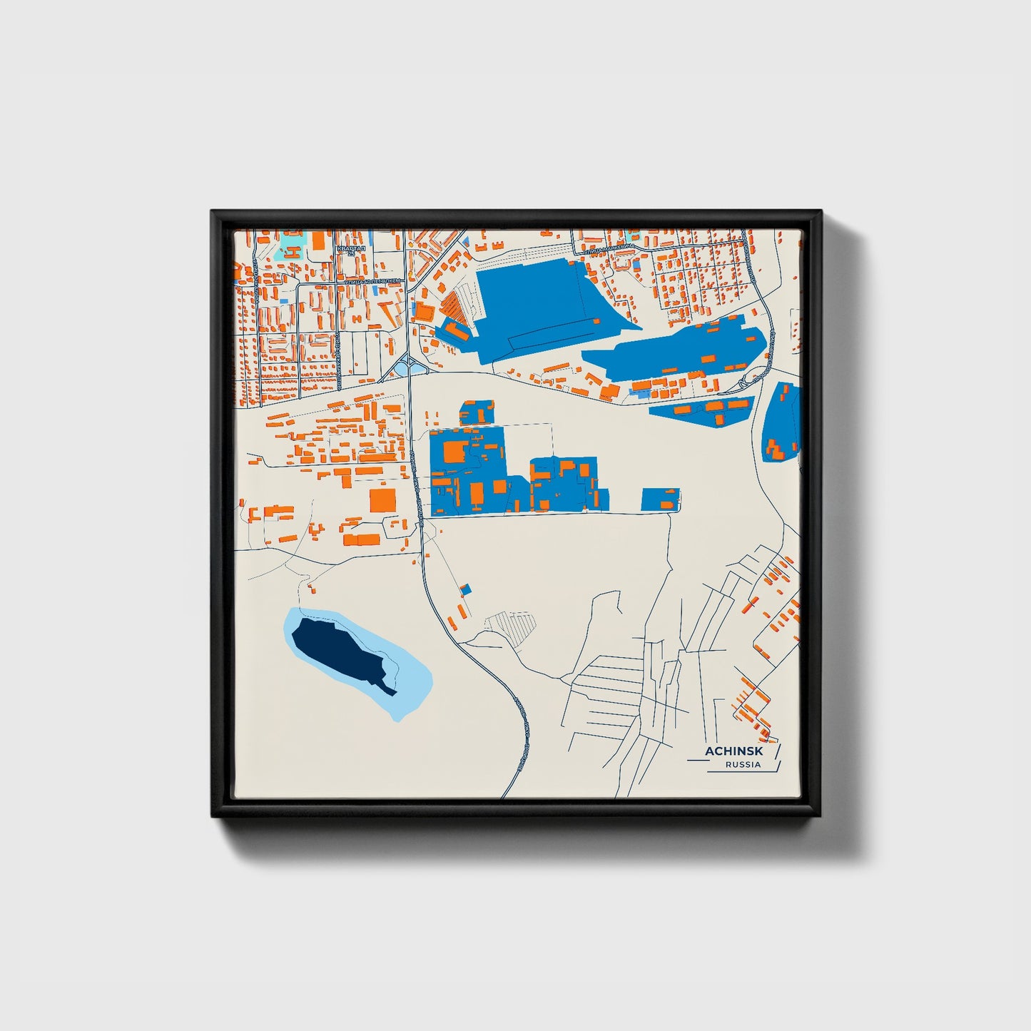 Ачинск Russia Colorful City Map Canvas Print • Black Framed