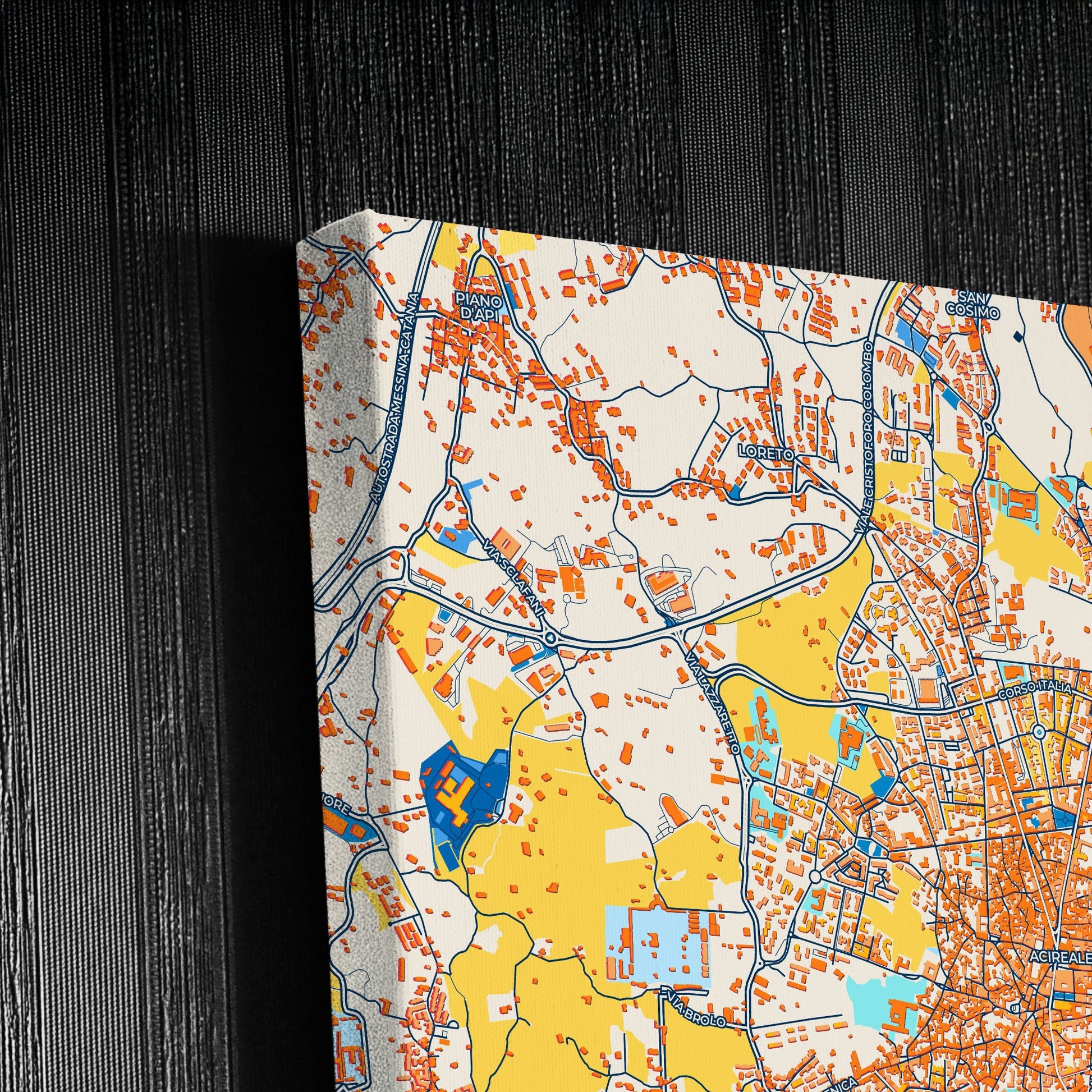 Acireale Italy Colorful City Map Canvas Print Detail