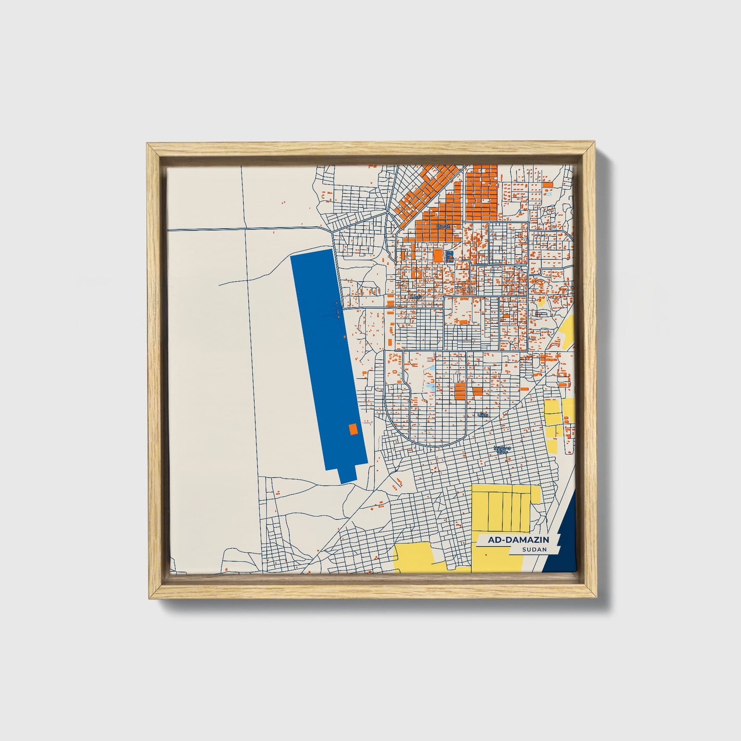 Ad-Damazin Sudan Colorful City Map Canvas Print • Natural Wooden Framed