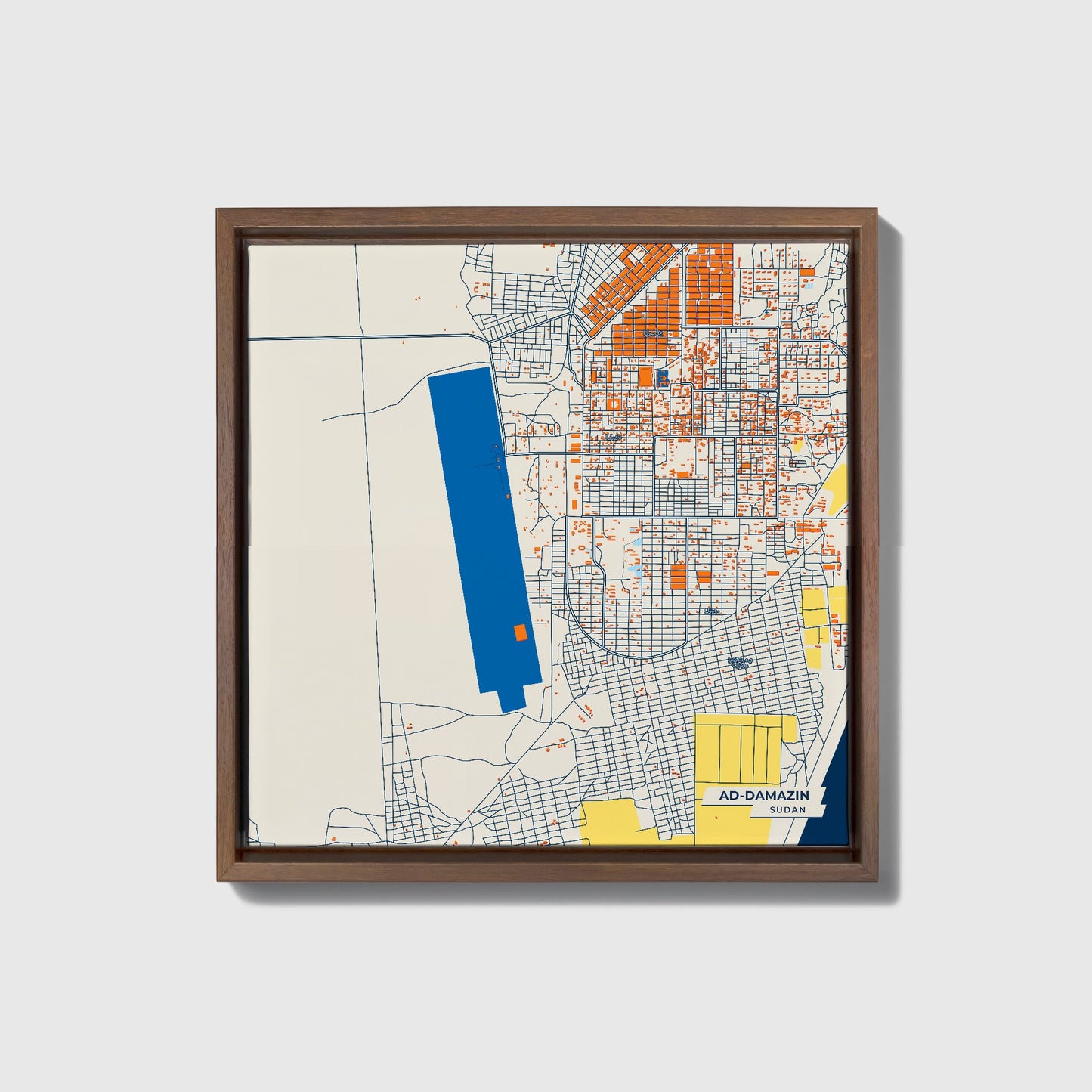 Ad-Damazin Sudan Colorful City Map Canvas Print • Dark Wooden Framed