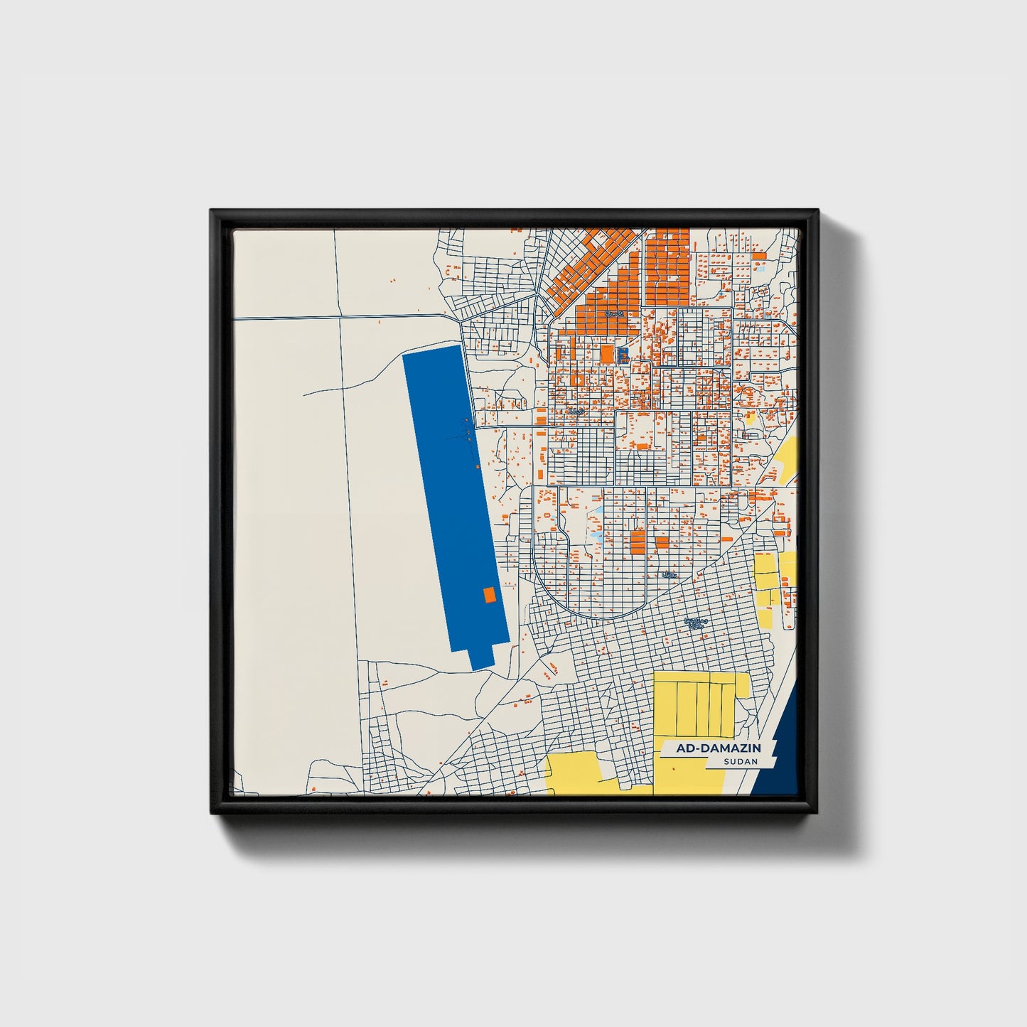 Ad-Damazin Sudan Colorful City Map Canvas Print • Black Framed