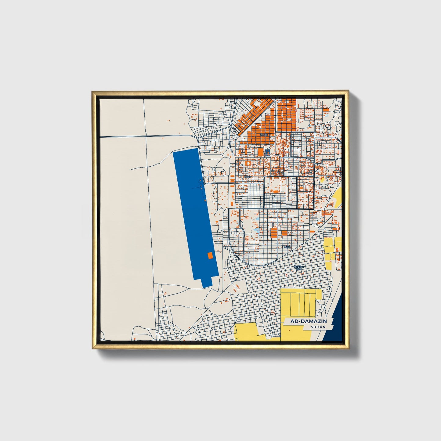 Ad-Damazin Sudan Colorful City Map Canvas Print • Gold Framed