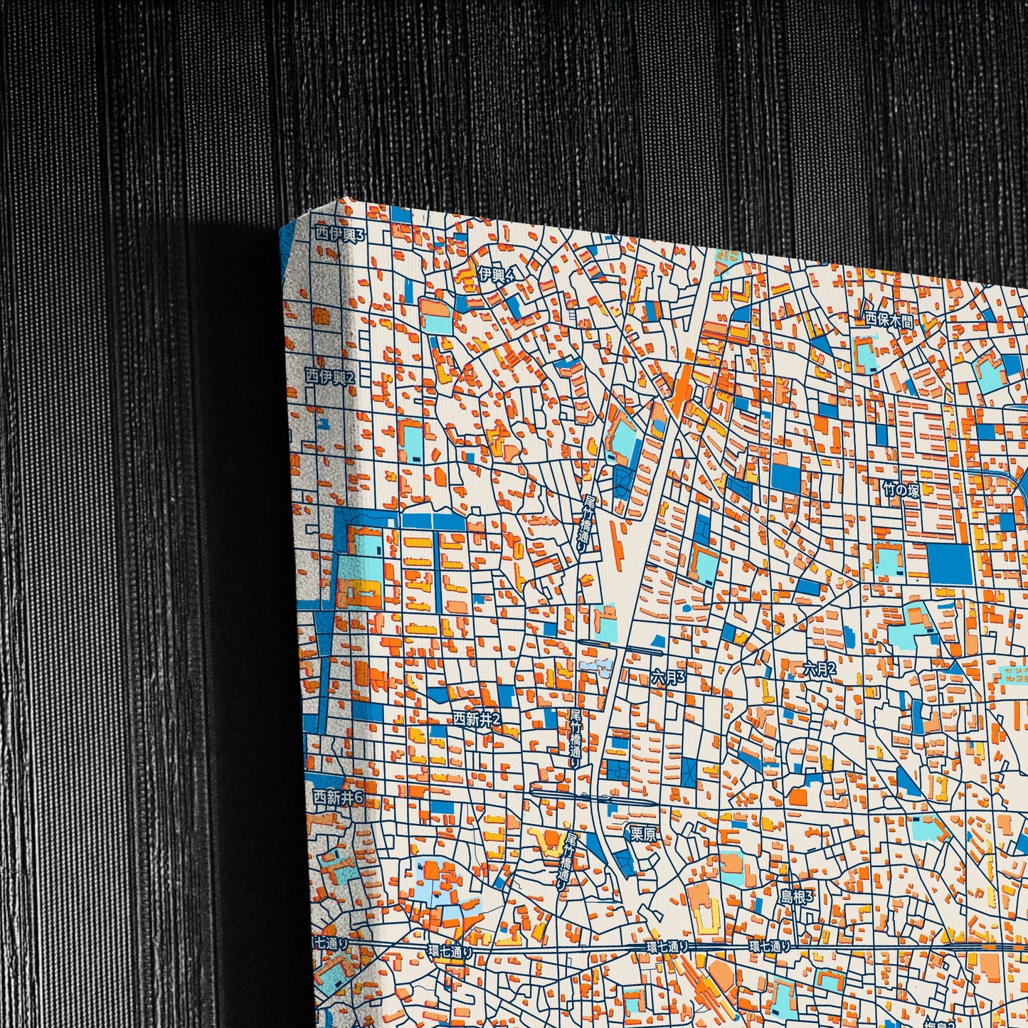 Adachi Japan Colorful City Map Canvas Print Detail