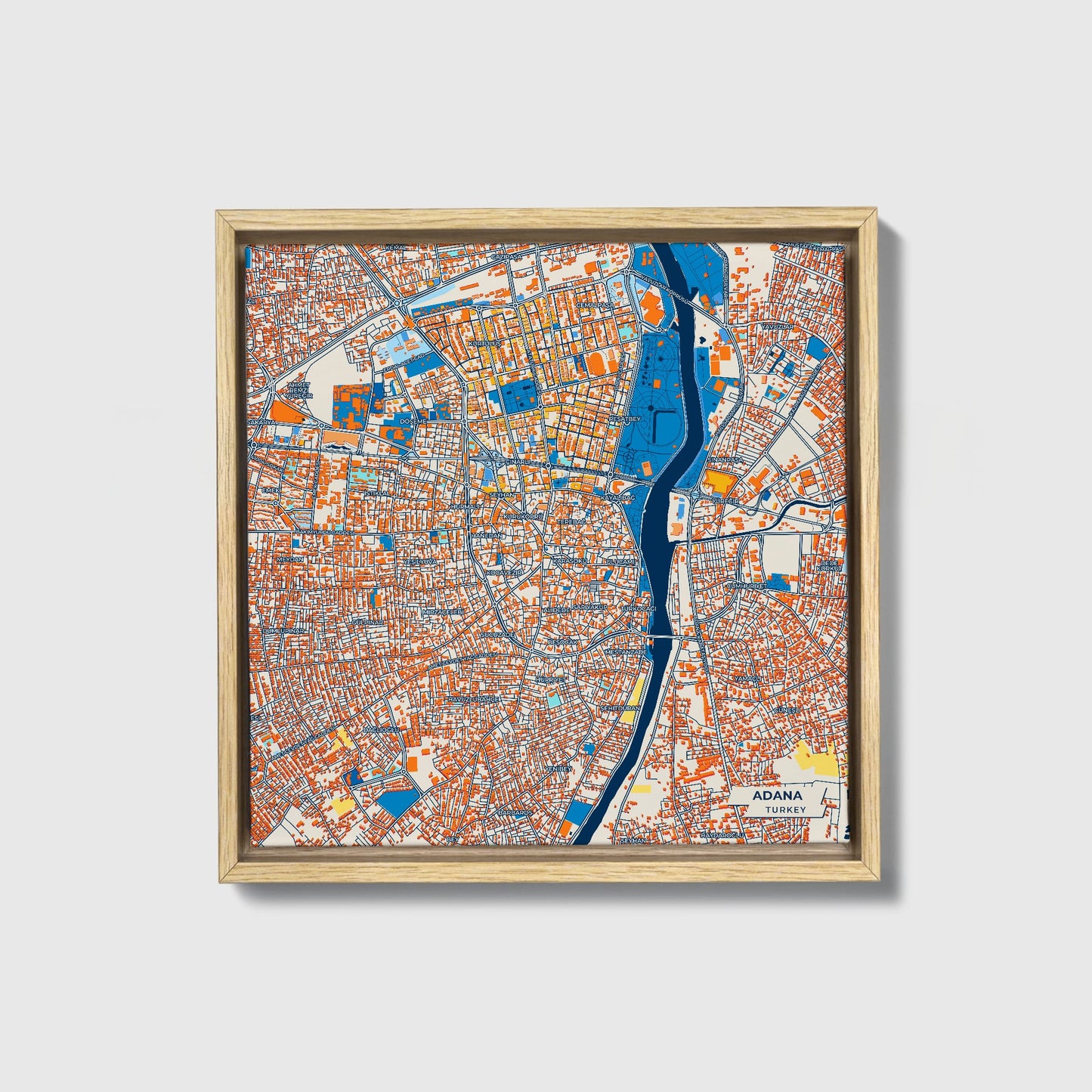 Adana Turkey Colorful City Map Canvas Print • Natural Wooden Framed