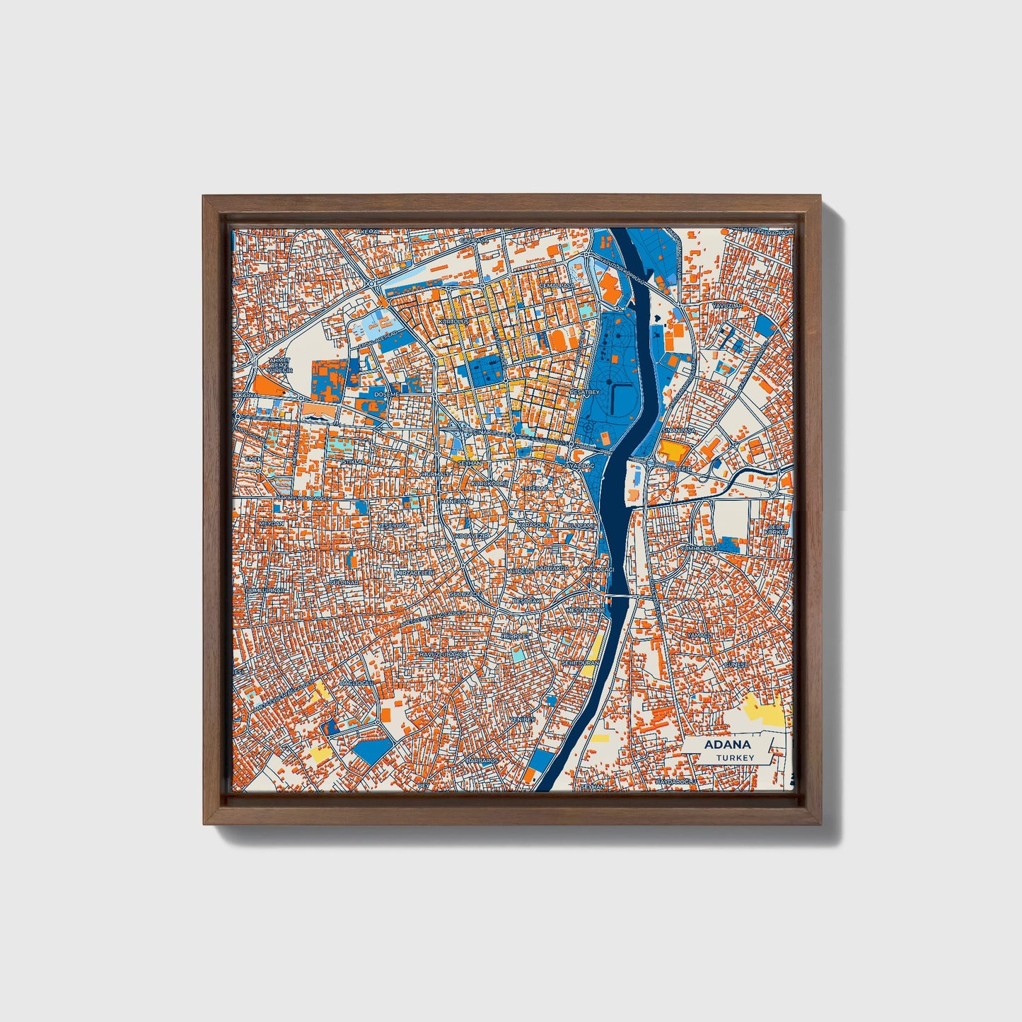 Adana Turkey Colorful City Map Canvas Print • Dark Wooden Framed