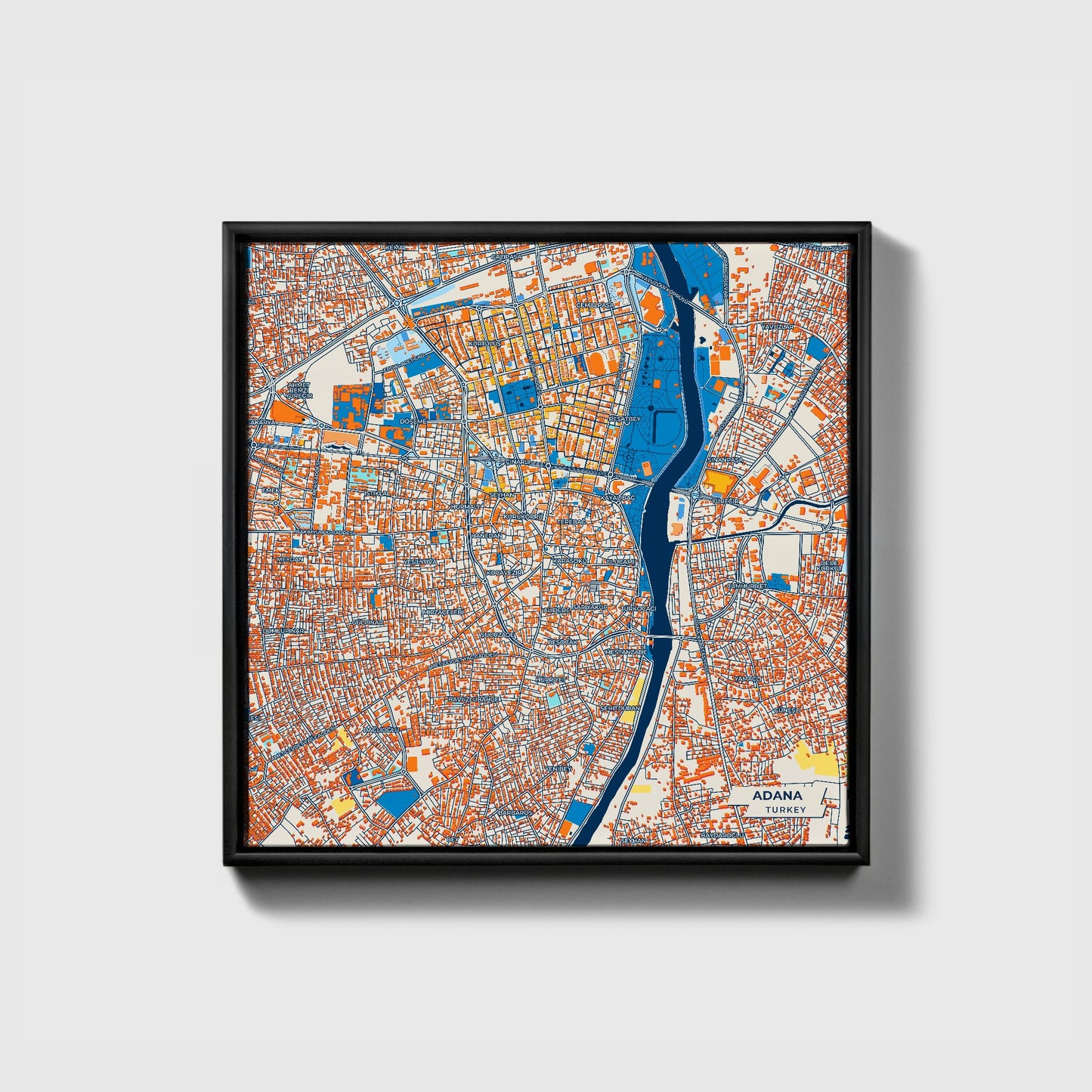 Adana Turkey Colorful City Map Canvas Print • Black Framed