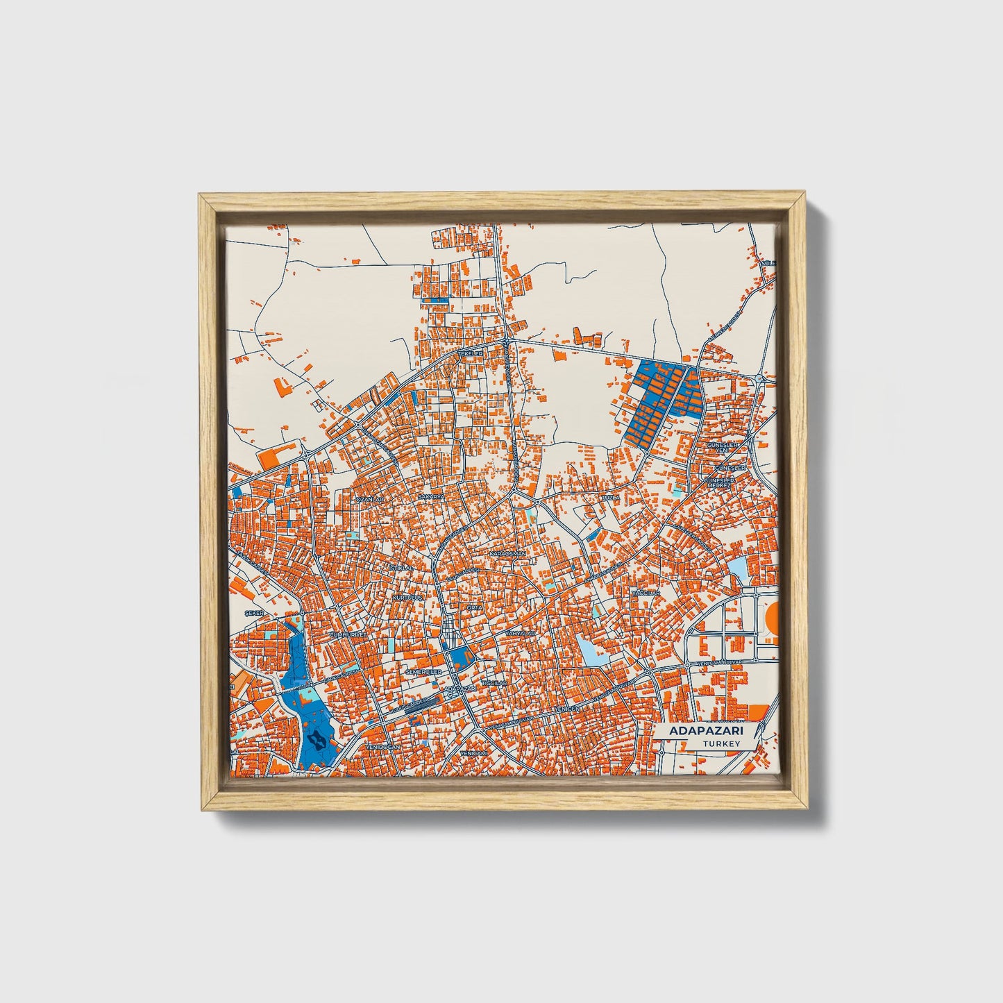Adapazari Turkey Colorful City Map Canvas Print • Natural Wooden Framed