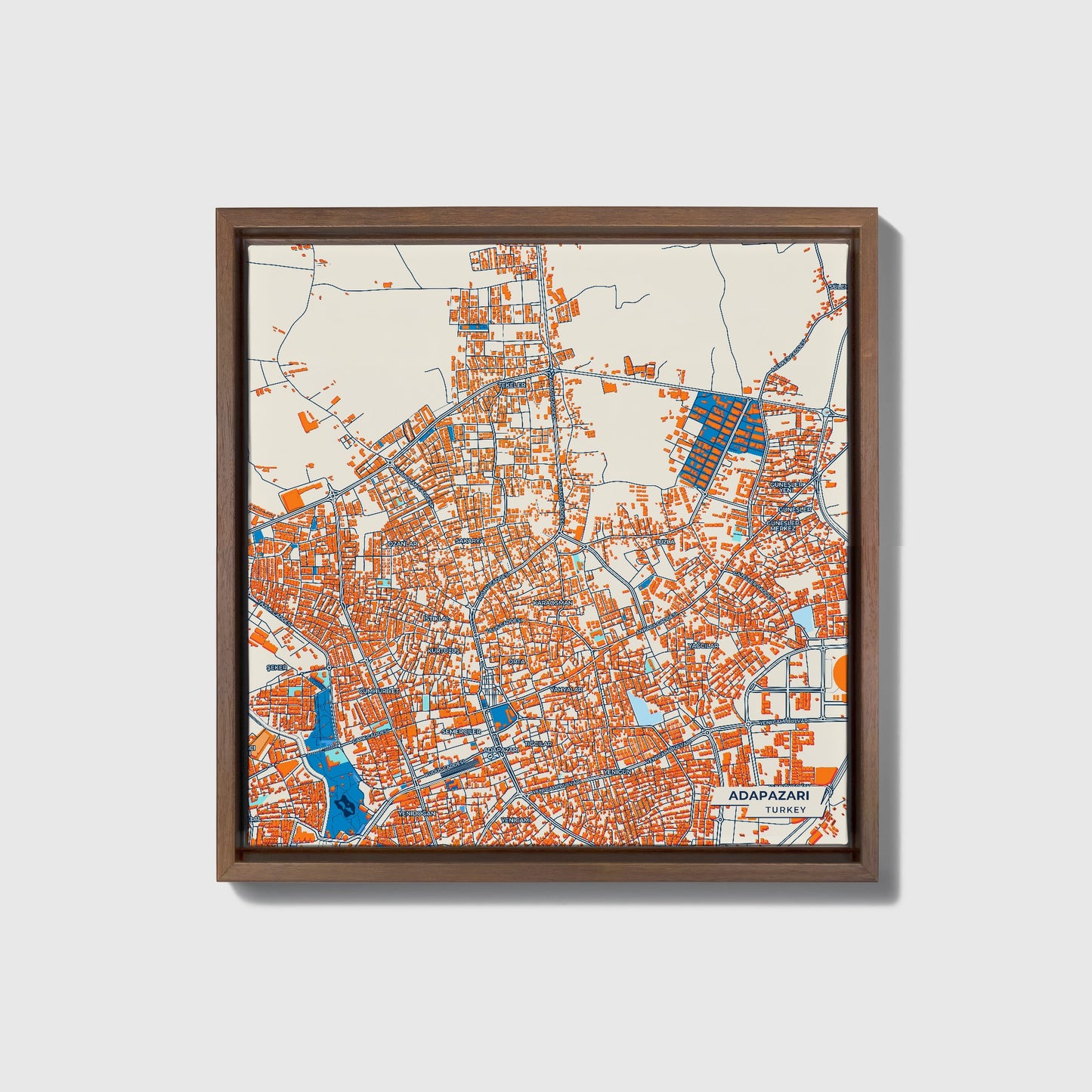 Adapazari Turkey Colorful City Map Canvas Print • Dark Wooden Framed