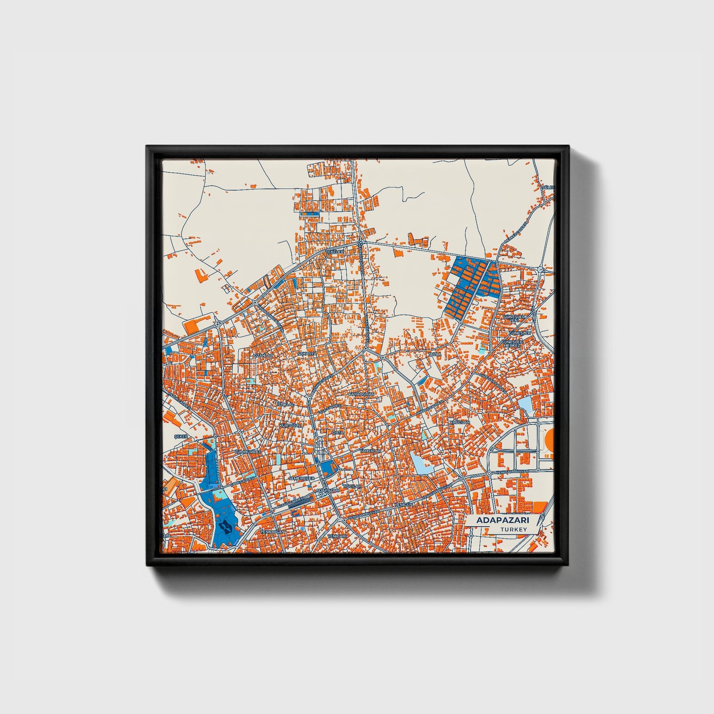 Adapazari Turkey Colorful City Map Canvas Print • Black Framed