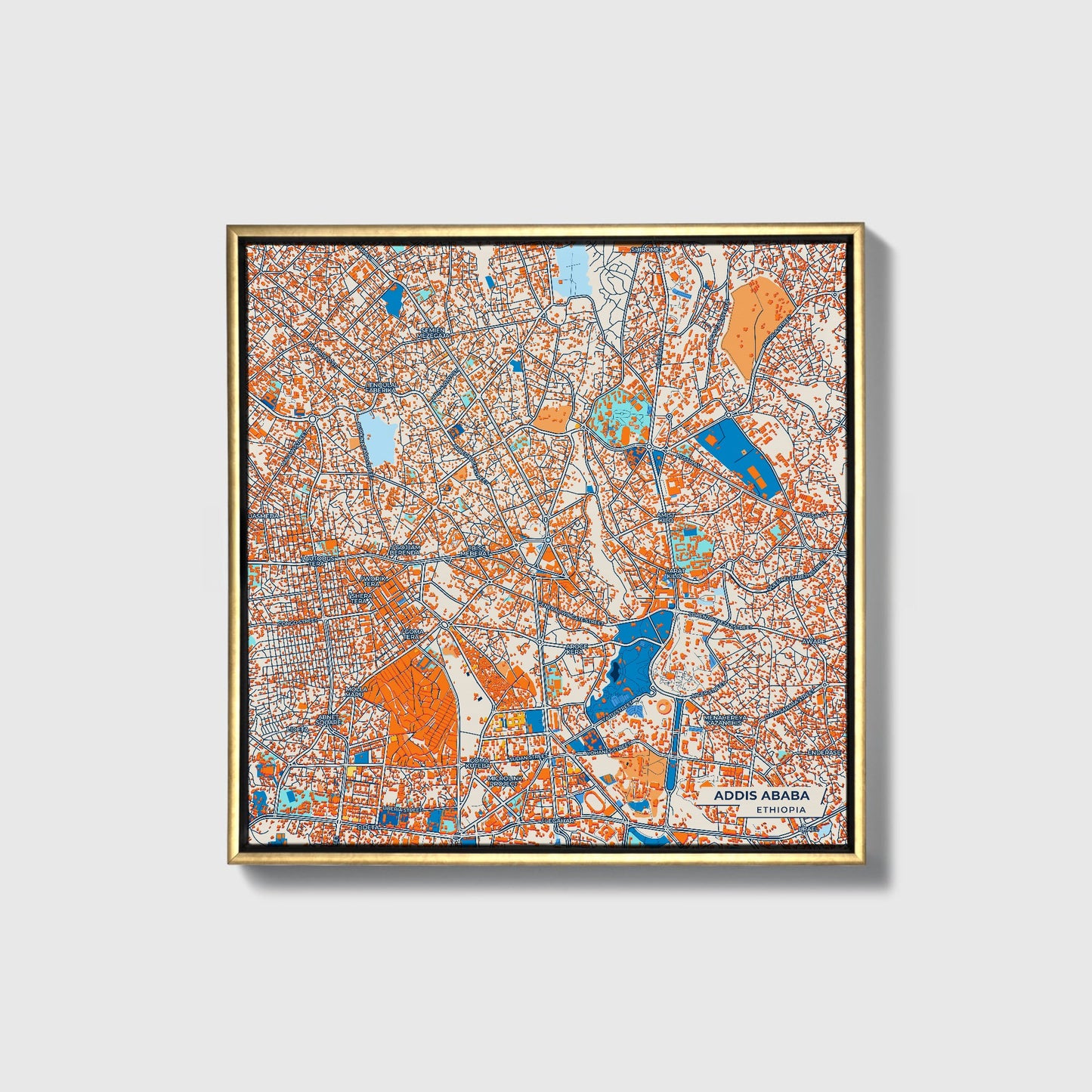 Addis Ababa Ethiopia Colorful City Map Canvas Print • Gold Framed