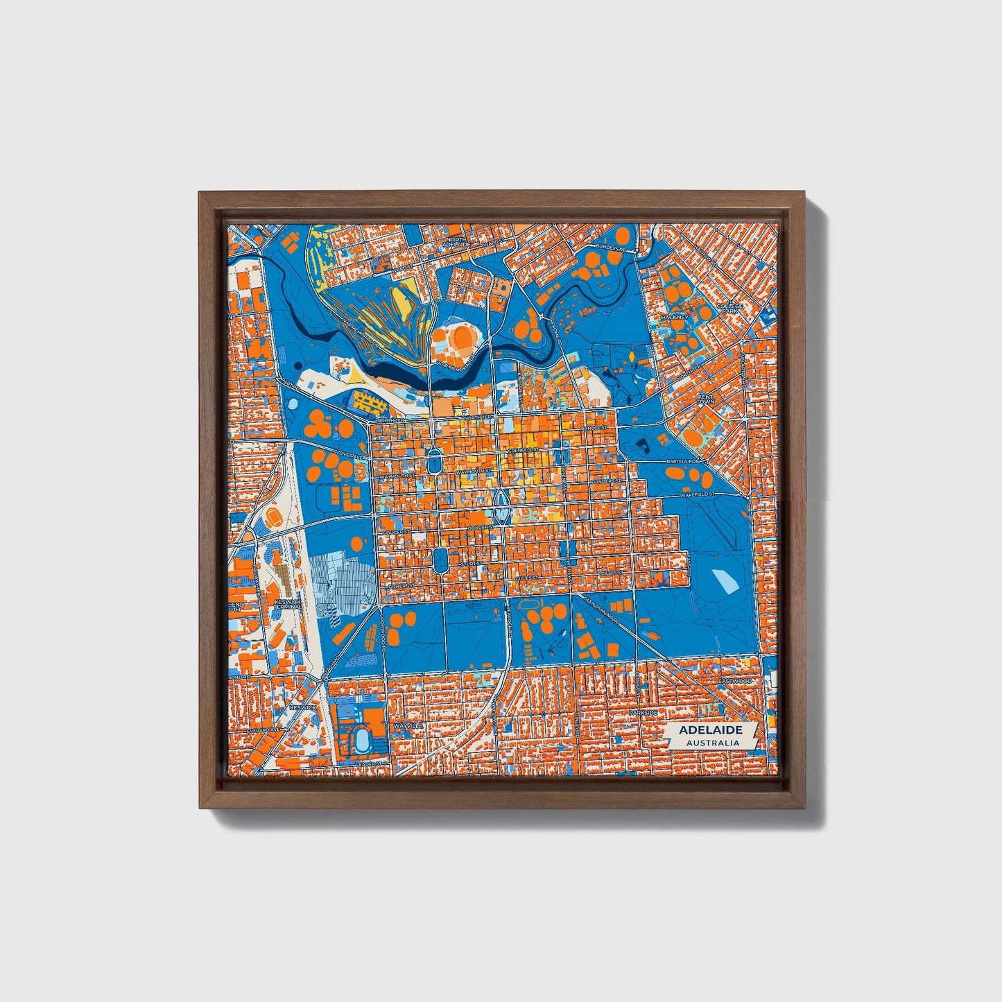 Adelaide Australia Colorful City Map Canvas Print • Dark Wooden Framed