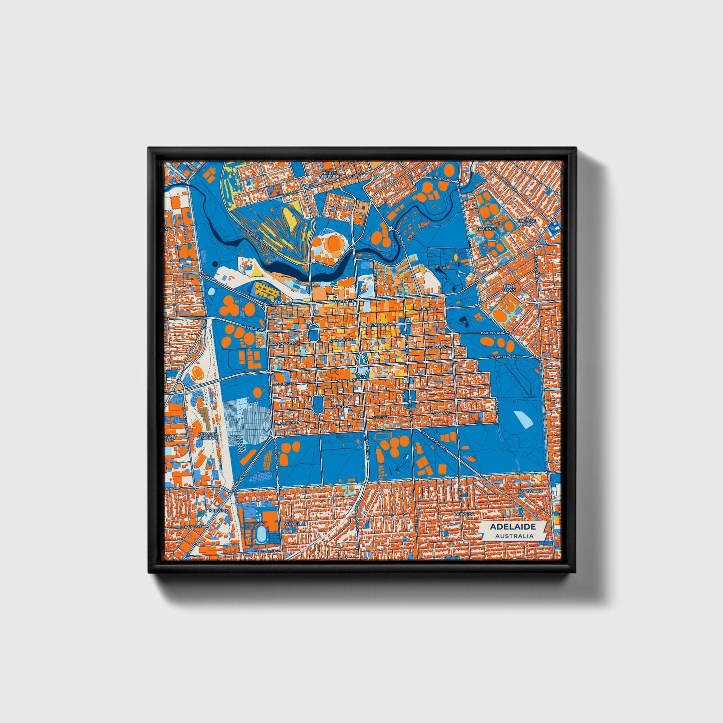 Adelaide Australia Colorful City Map Canvas Print • Black Framed
