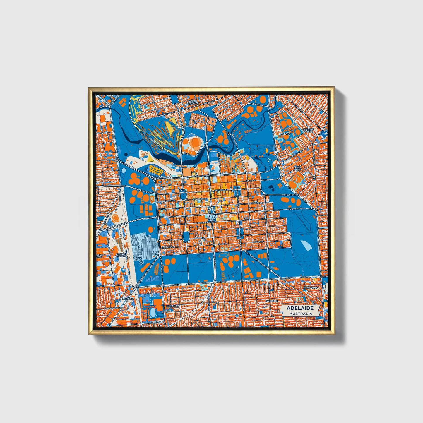 Adelaide Australia Colorful City Map Canvas Print • Gold Framed