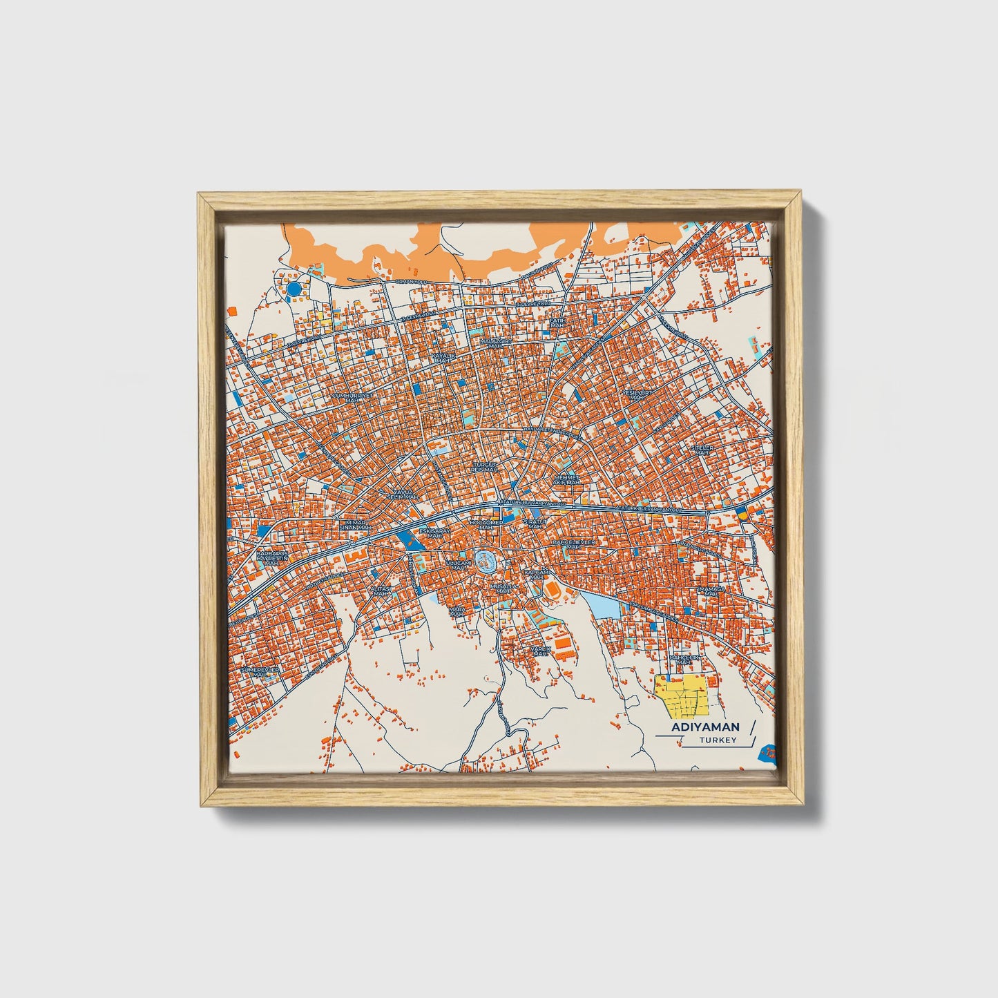 Adiyaman Turkey Colorful City Map Canvas Print • Natural Wooden Framed